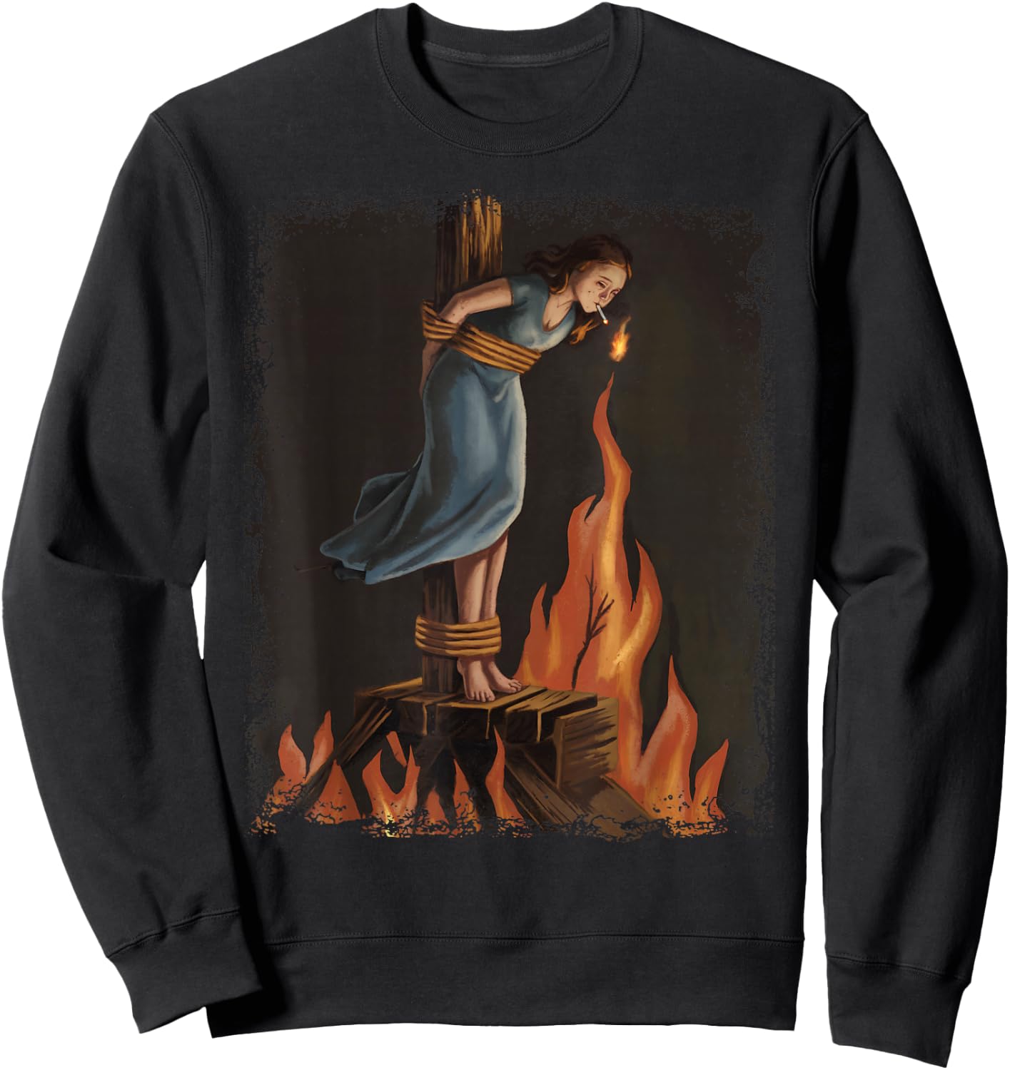 Witch Lighting Cigarette with Flames Occult Unholy Feminist Sweatshirt - Sweatshirt | Black