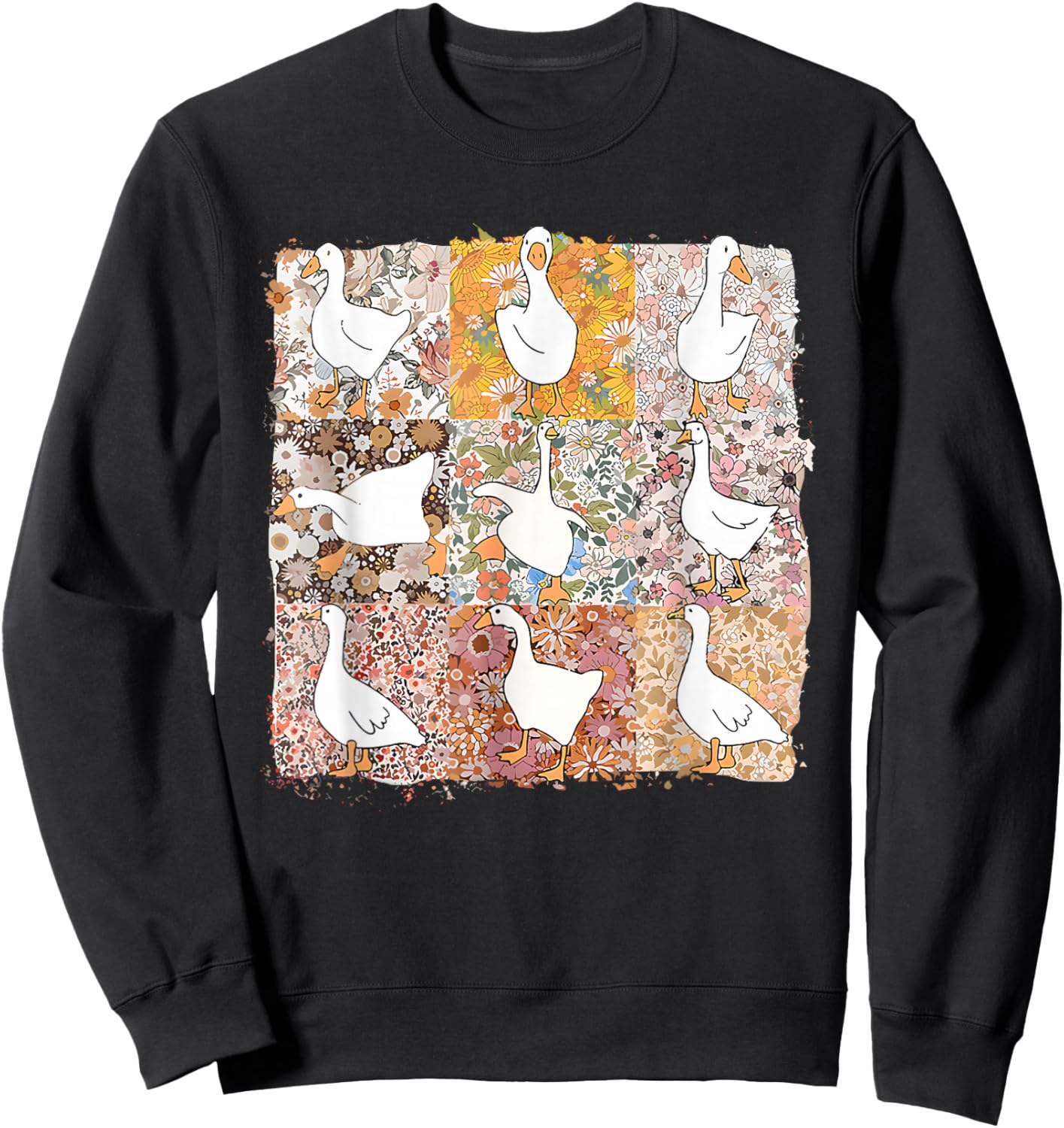 Floral Silly Goose Boho Mama Mom Farm Duck Animal Goose Meme Sweatshirt - Sweatshirt | Black