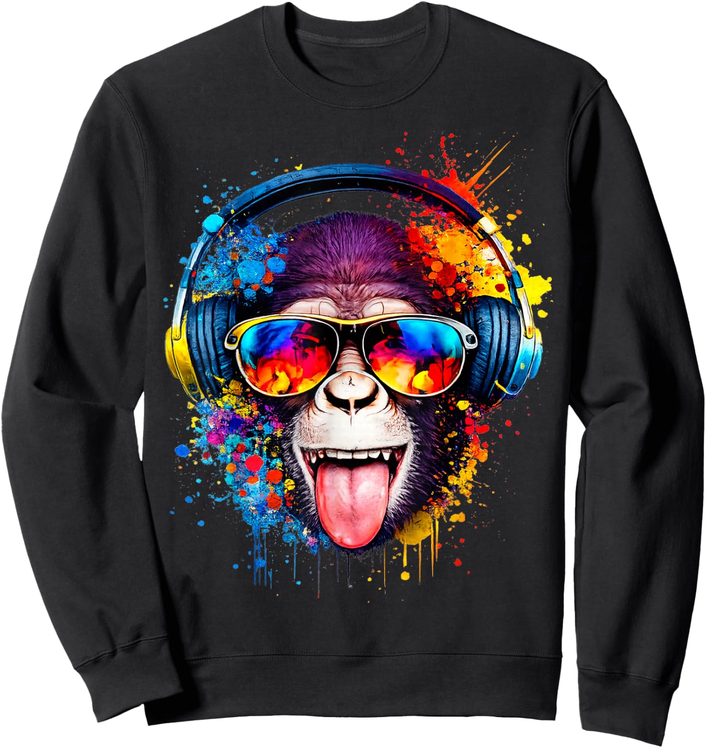 Monkey DJ mit Kopfhörer und Sonnenbrille Sweatshirt - Sweatshirt | Black