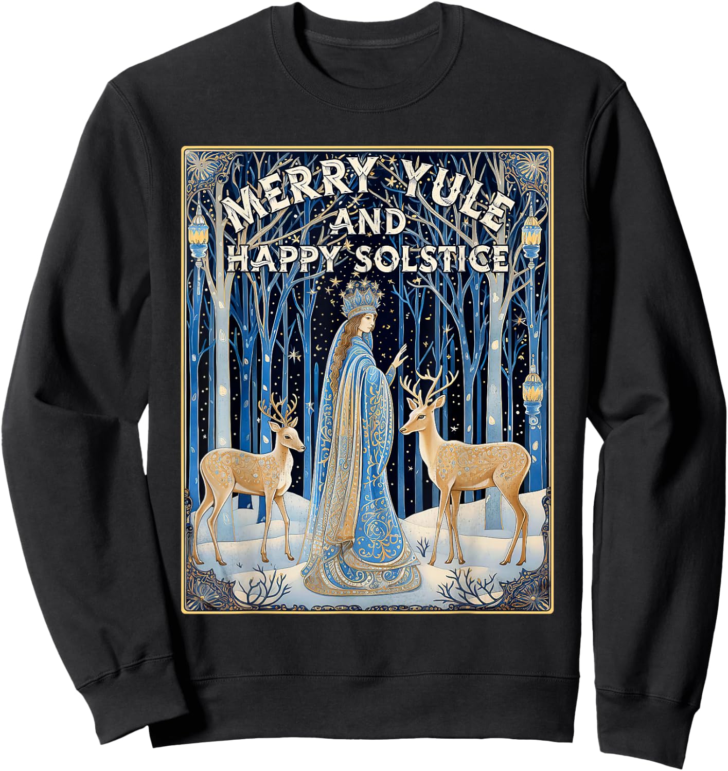 Merry Yule And Happy Winter Solstice Deer Christmas Gothic Sweatshirt - Sweatshirt | Black