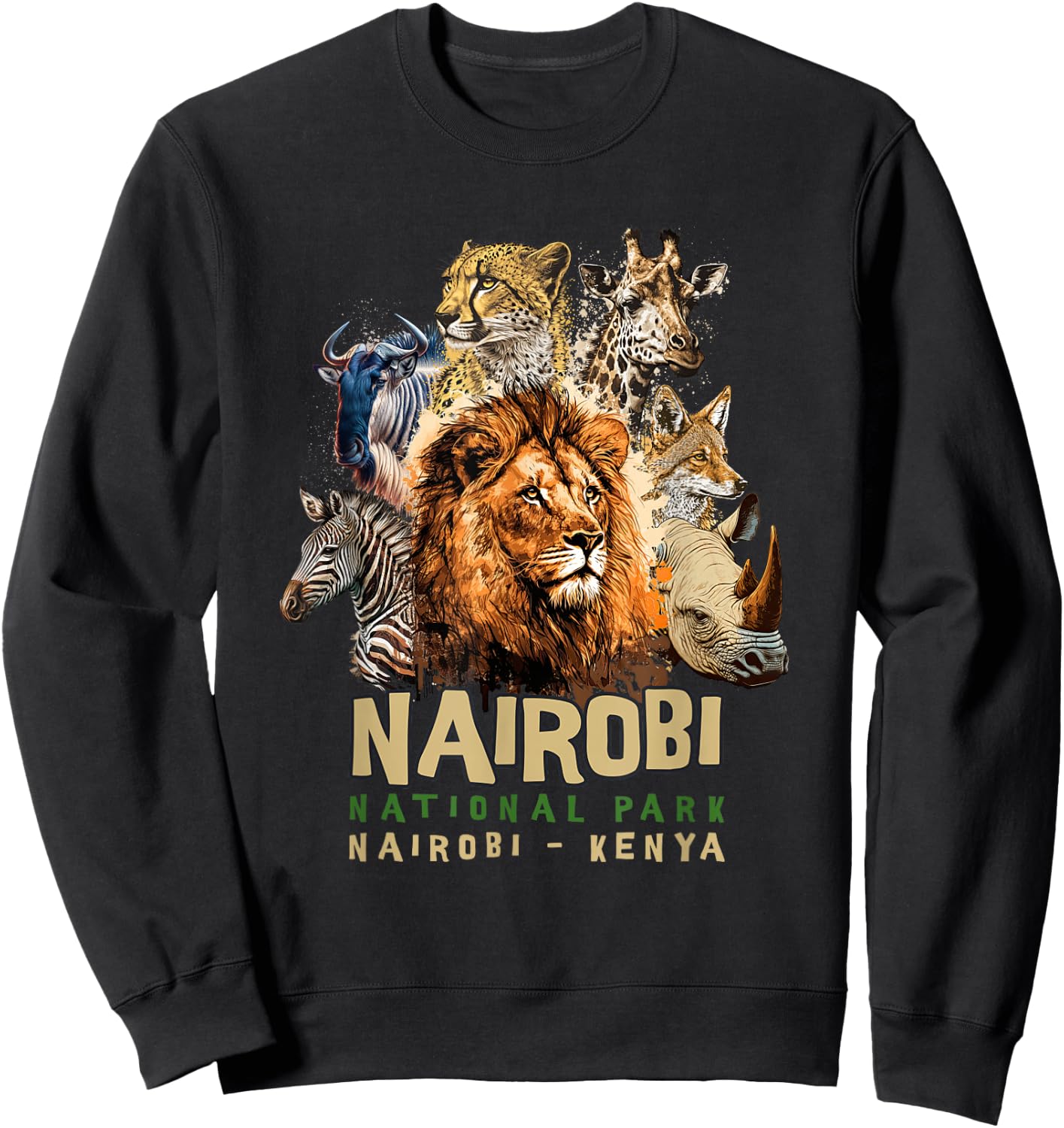 Animals in African Nairobi National Park Safari Kenya Sweatshirt - Sweatshirt | Black