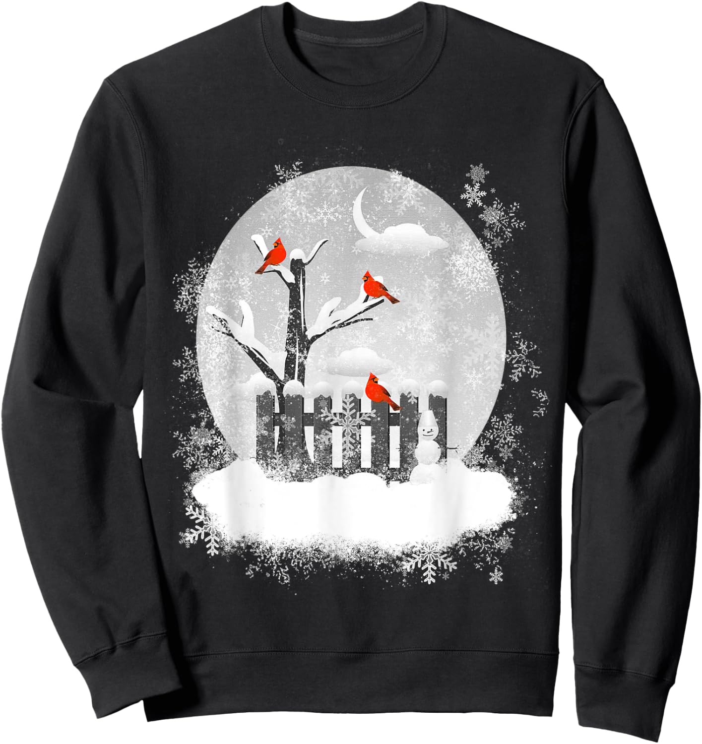 Red Cardinal Birds Winter Scene Sweatshirt - Sweatshirt | Black