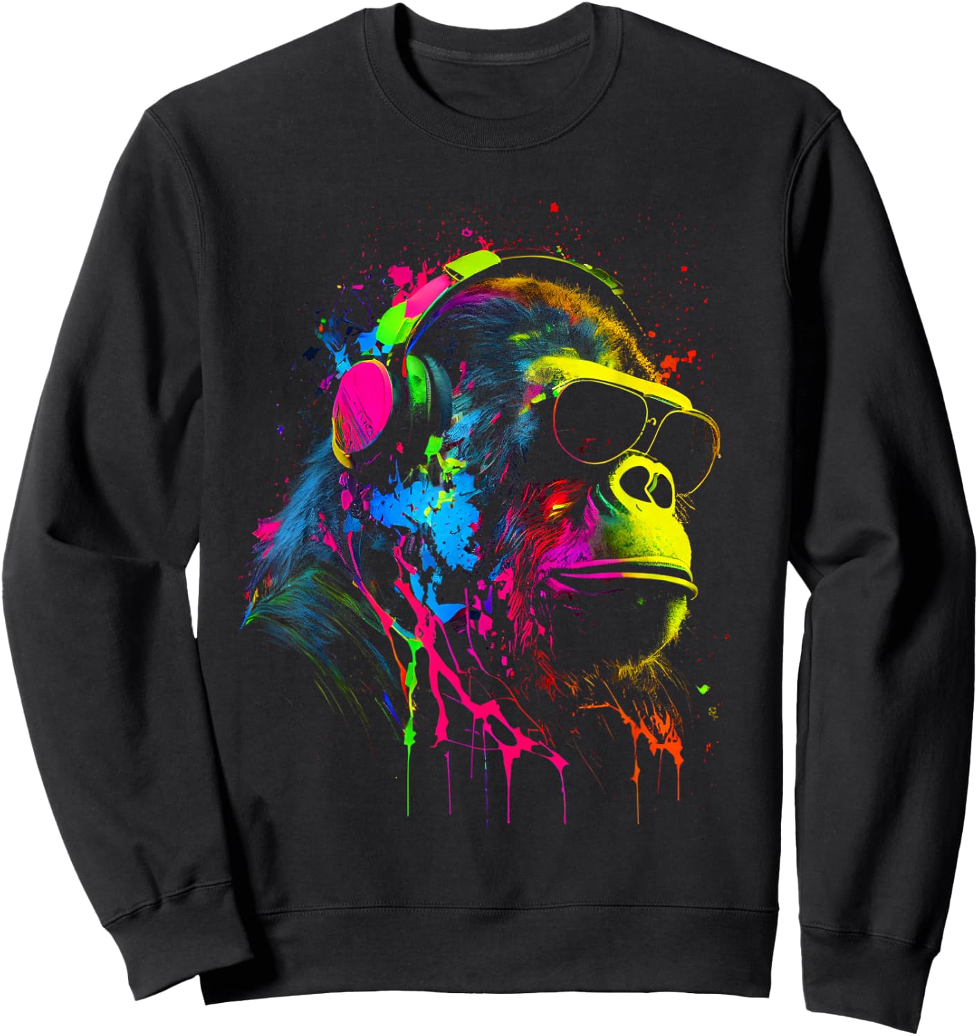 Monkey DJ with Headphones & Sunglasses Party Gorilla , black Sweatshirt - Sweatshirt | Black