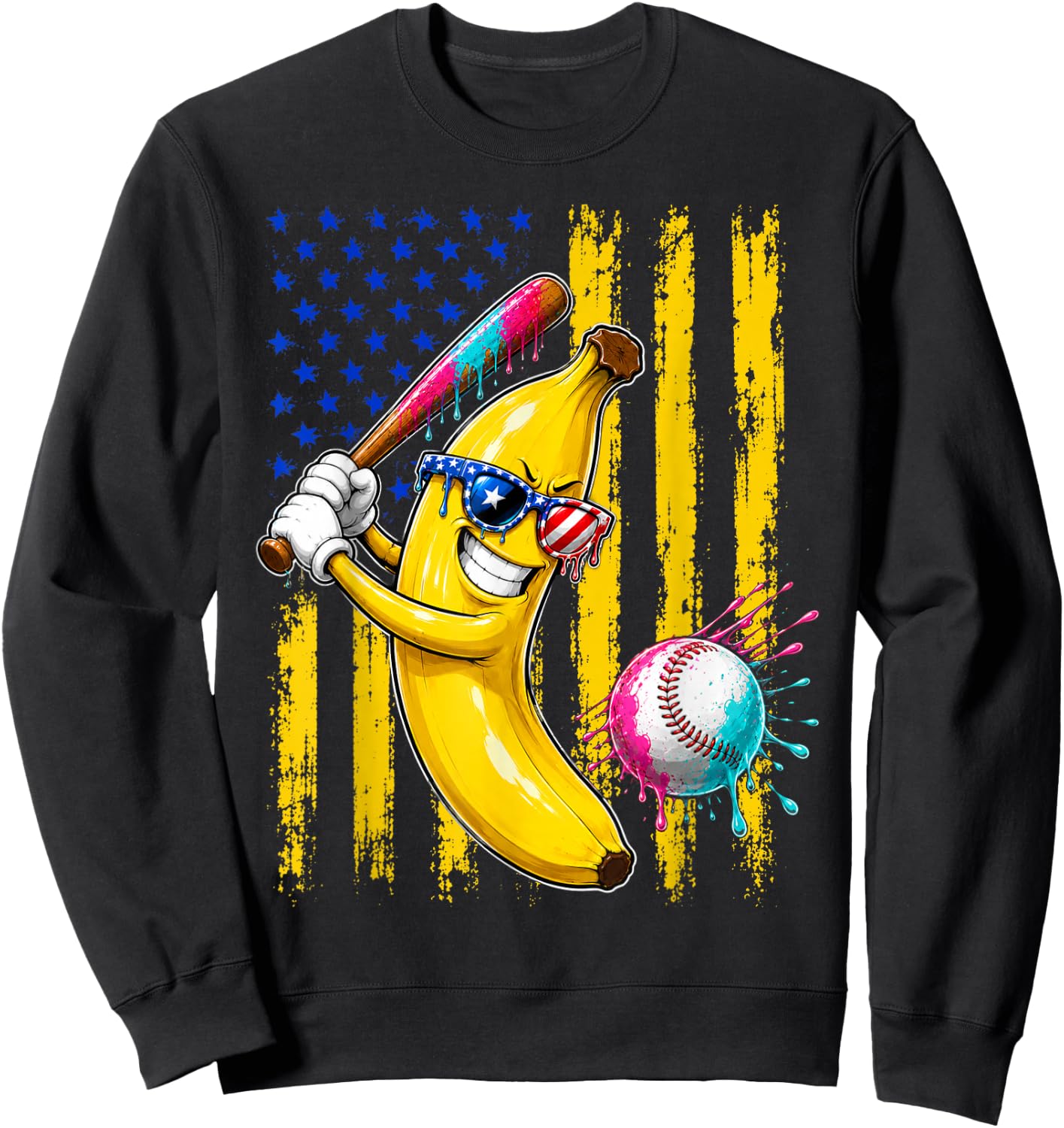 Funny Banana Drip American Flag Sweatshirt - Sweatshirt | Black