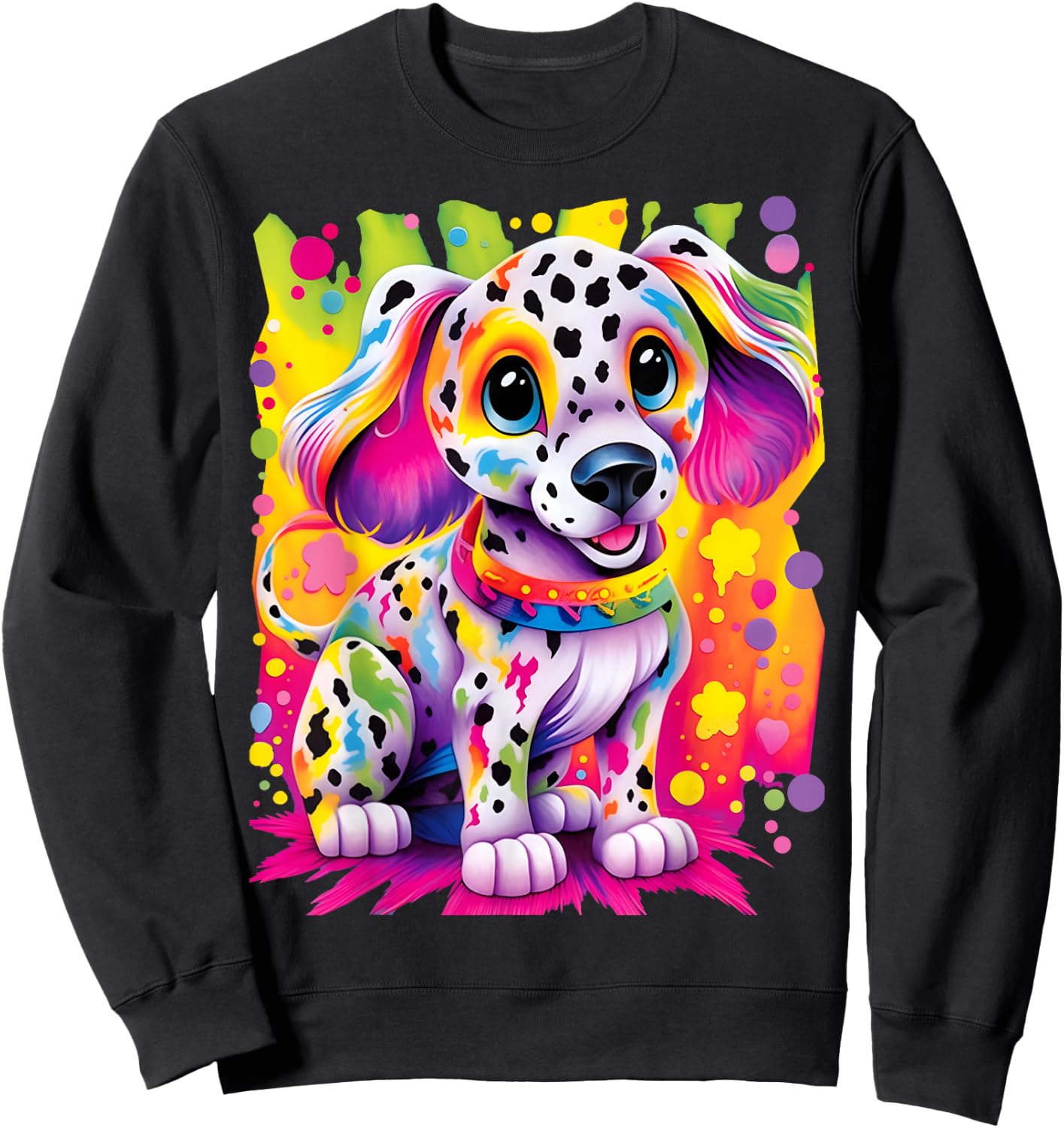 Little Dalmatian Puppy Colorful Rainbow Vibrant Graphic Sweatshirt - Sweatshirt | Black
