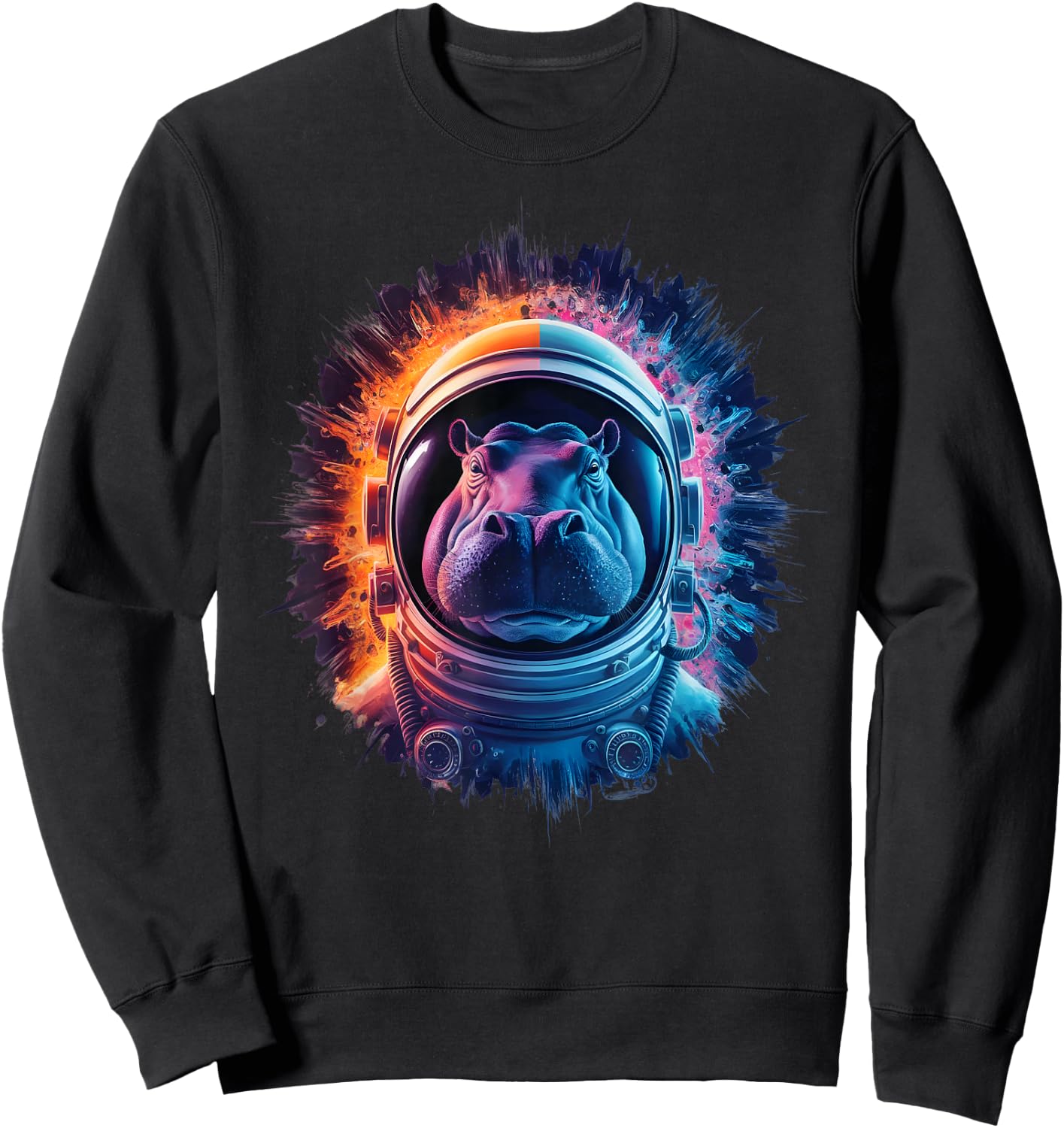 Hippo Men Woman Hippo Colorful Space Astronaut Hippo Sweatshirt - Sweatshirt | Black