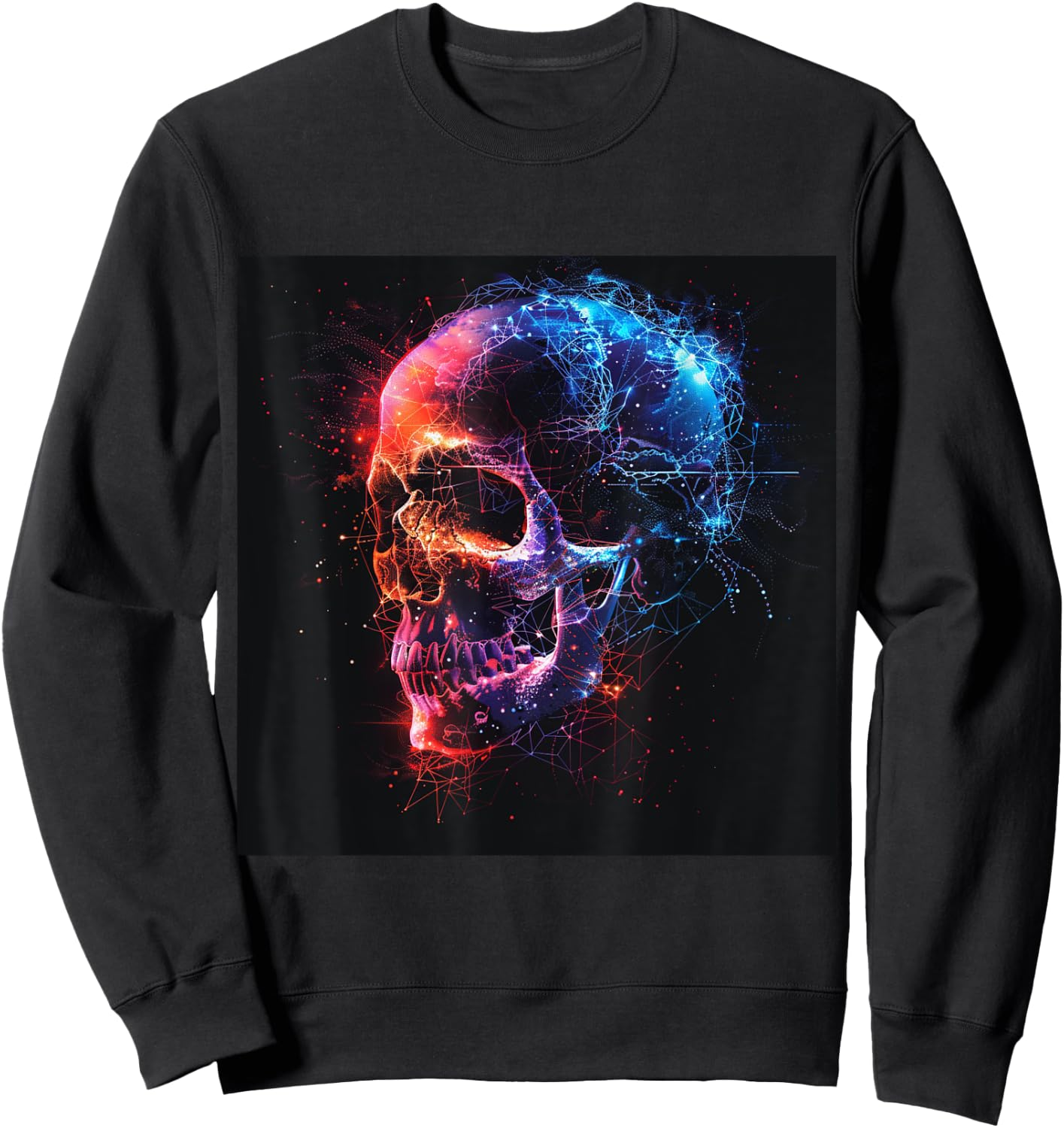 Skeleton Skull Biker Rocker Skull Punk Rock , Black, S Sweatshirt - Sweatshirt | Black