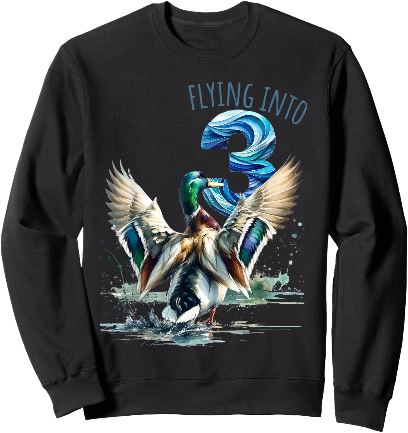 Flying into 3 Duck Hunting 3rd Birthday Party 3 Year Old Sweatshirt - Sweatshirt | Black