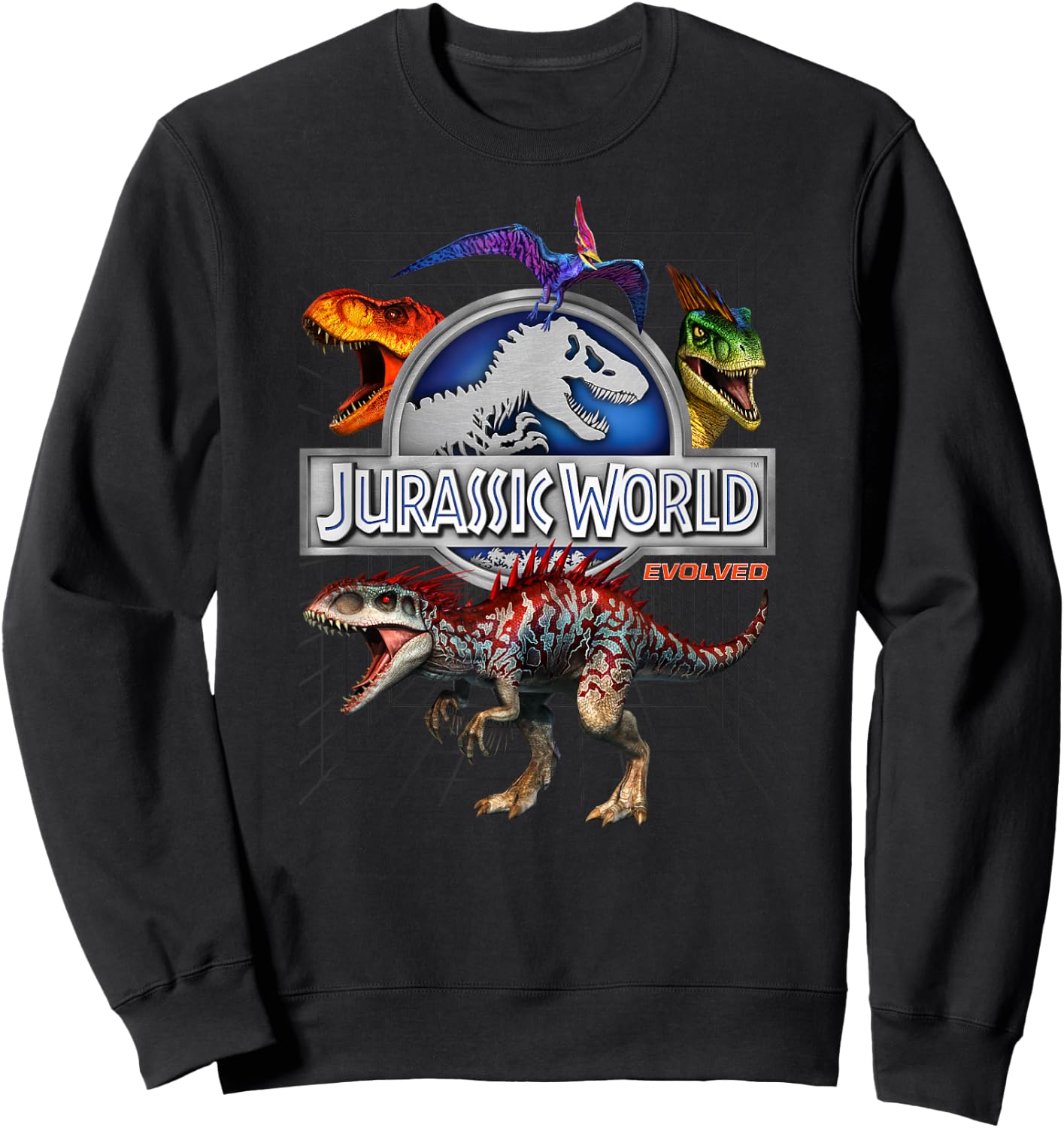 Jurassic World Evolved Dino Grid T-Rex Sweatshirt - Sweatshirt | Black