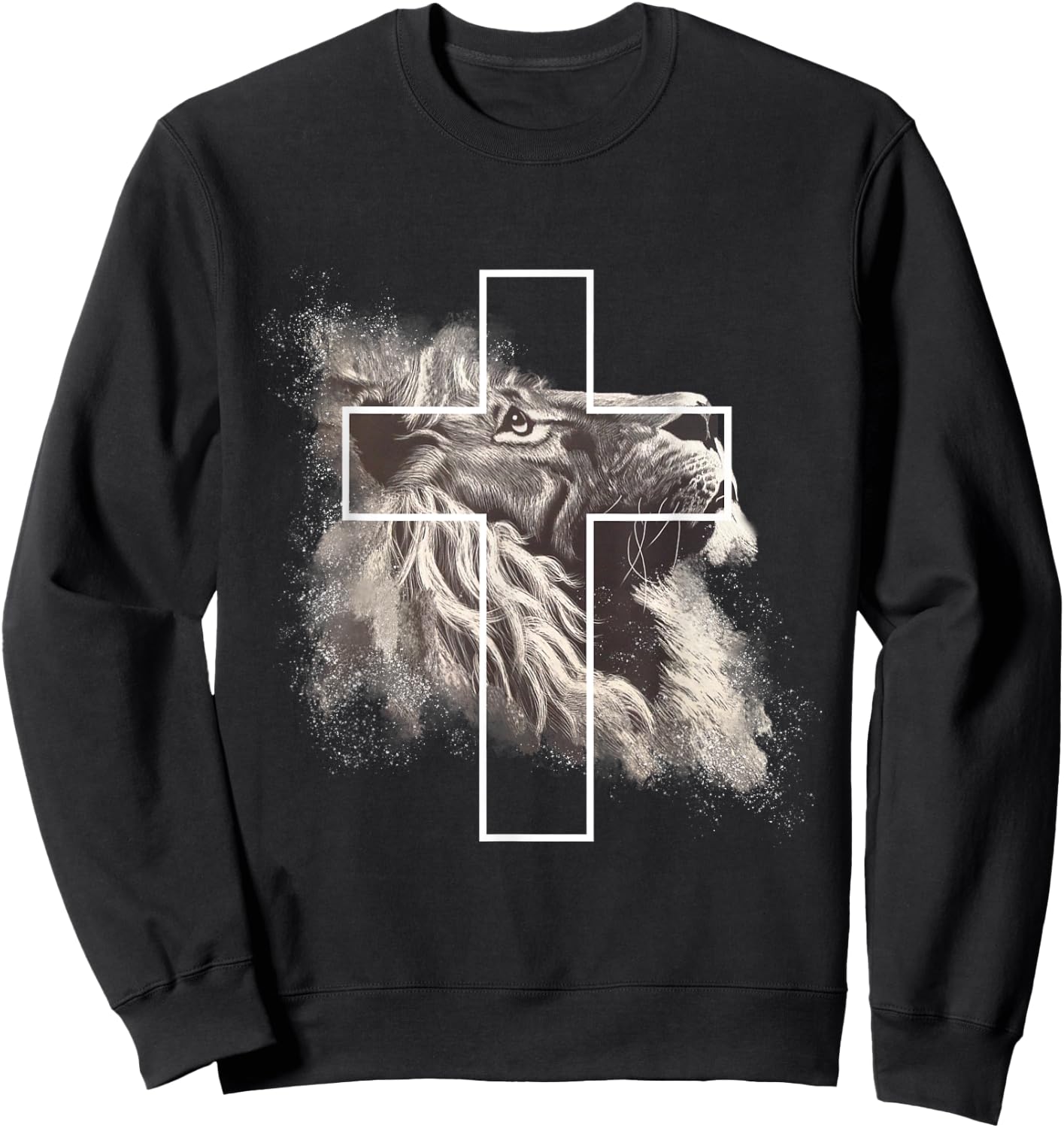 Jesus Lion of Judah, Christian Cross Sweatshirt - Sweatshirt | Black