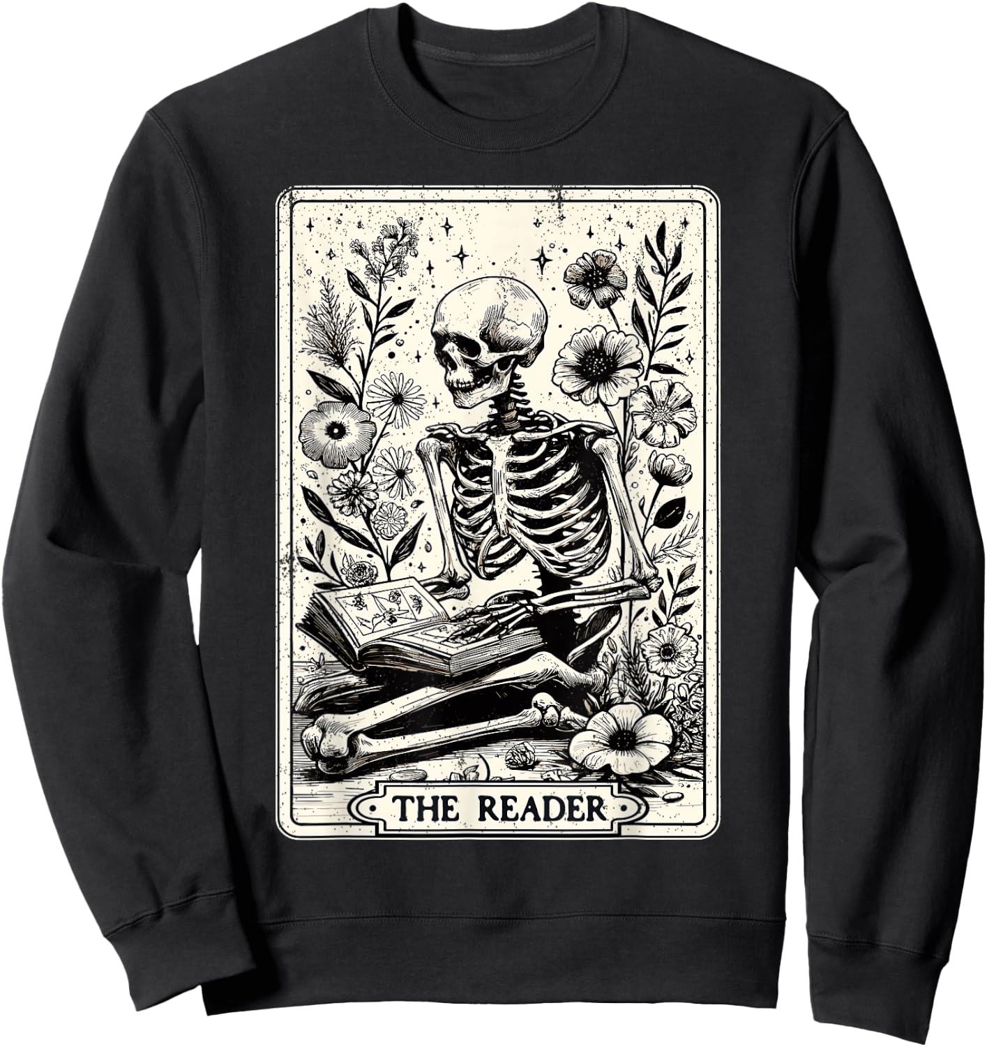 The Reader Tarot Card Skeleton Reading Book Funny Books , black Sweatshirt - Sweatshirt | Black