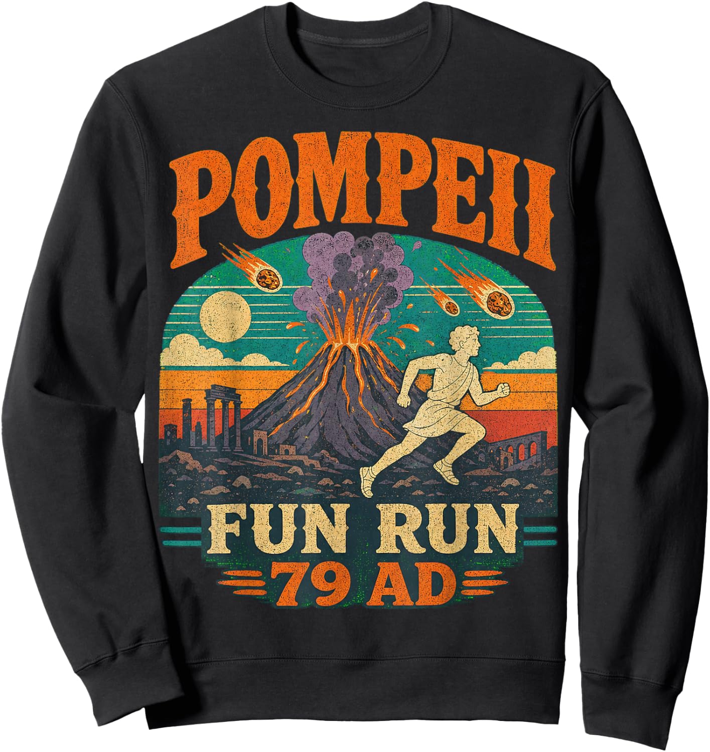 Pompeii Fun Run Vintage Volcano Illustration Sweatshirt - Sweatshirt | Black