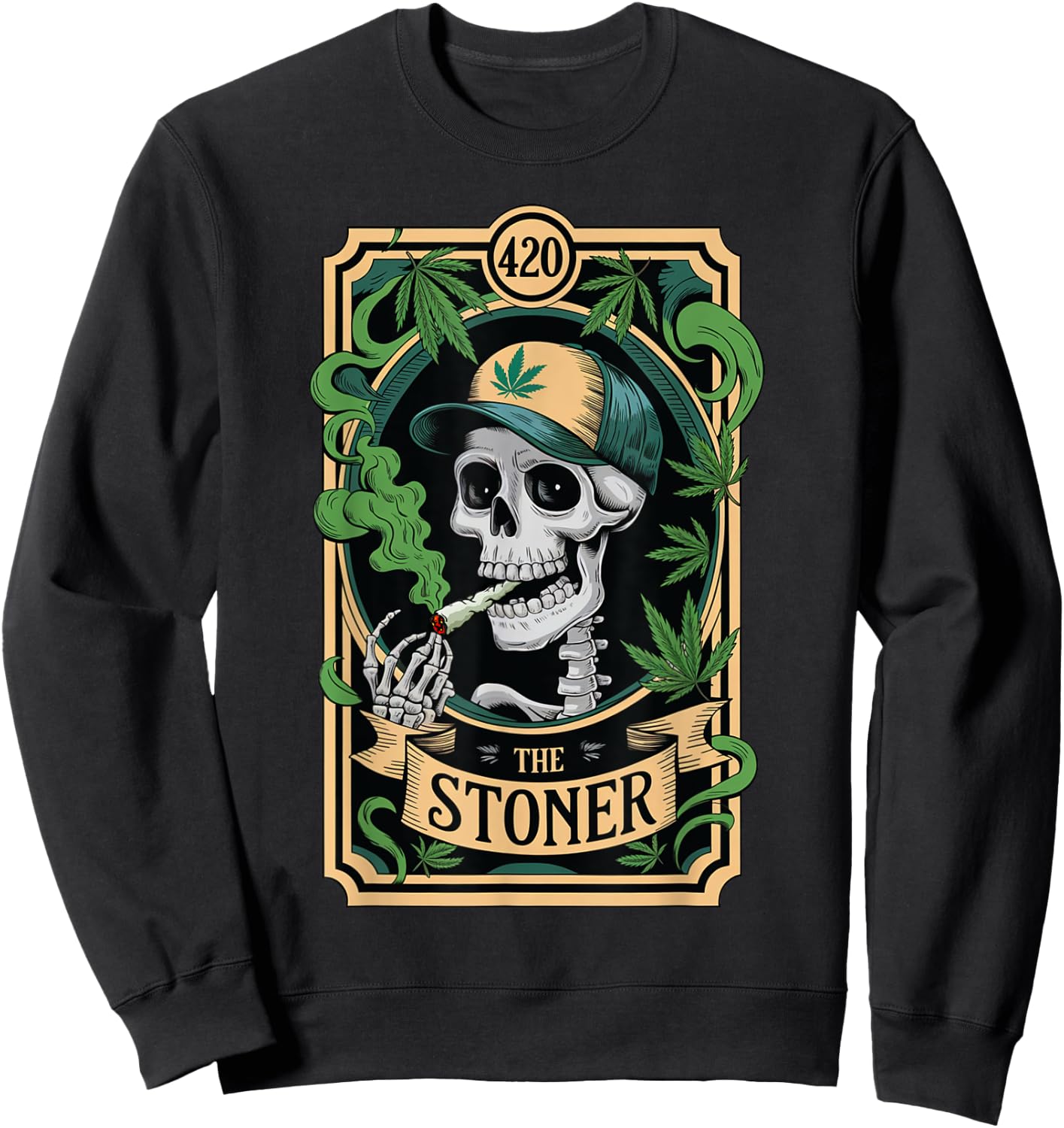 The Stoner Tarot Card Skeleton 420 Cannabis Weed Lover Sweatshirt - Sweatshirt | Black