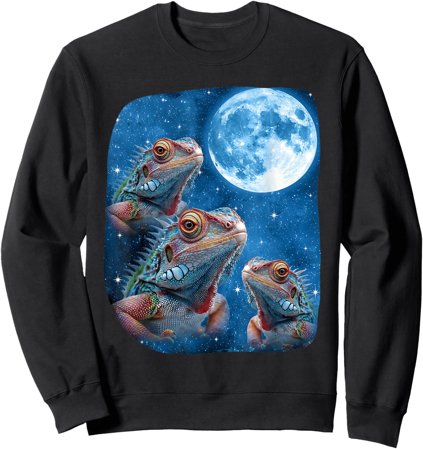 Iguana Lizard Howling At The Space Moon Night Starry Sky Sweatshirt - Sweatshirt | Black