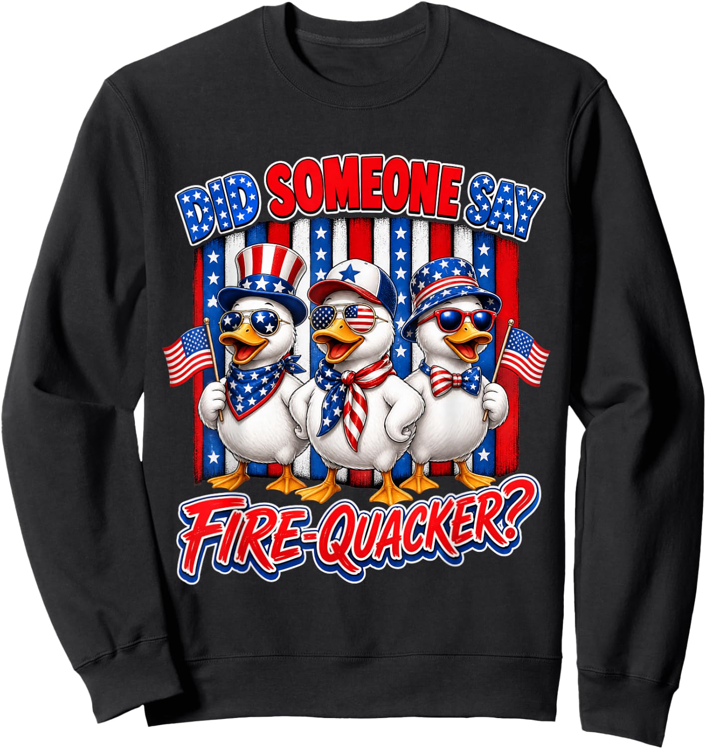 Firequacker Patriotic Duck American Flag 4th of July Sweatshirt - Sweatshirt | Black