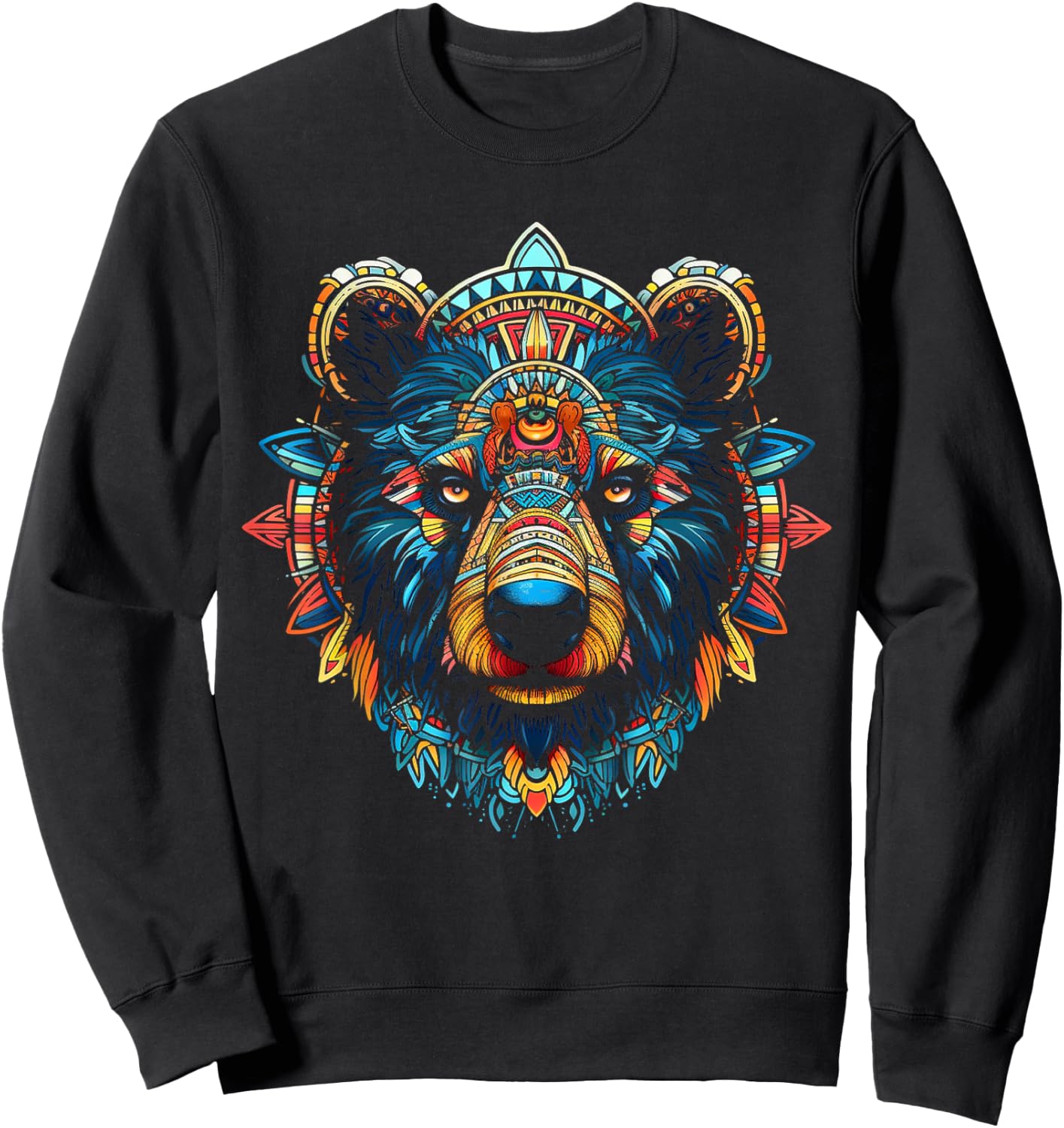 Bear Mandala Artwork Animal Art Colourful Bear Sweatshirt - Sweatshirt | Black