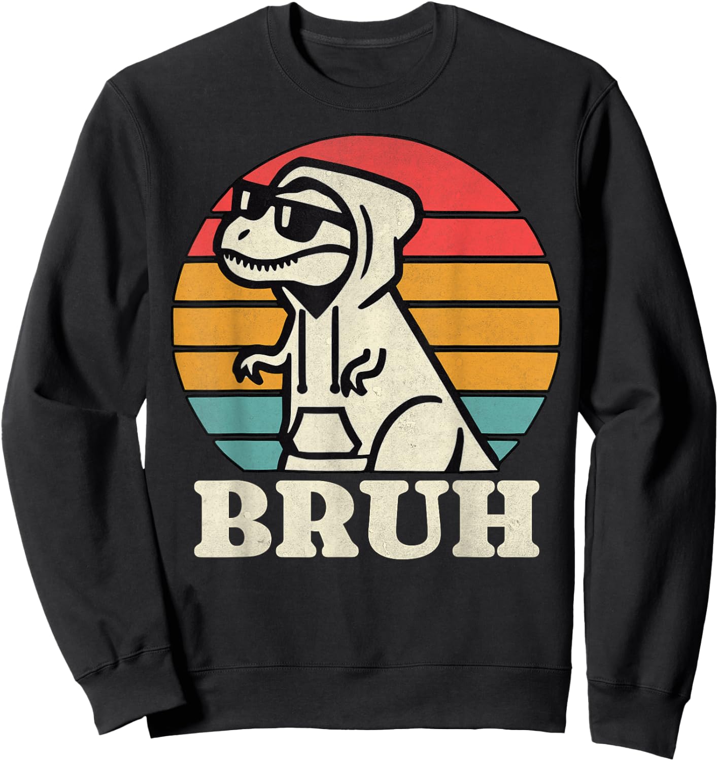 Retro Bruh T Rex Dinosaur Teen Sayings Teenage Boys Funny Sweatshirt - Sweatshirt | Black