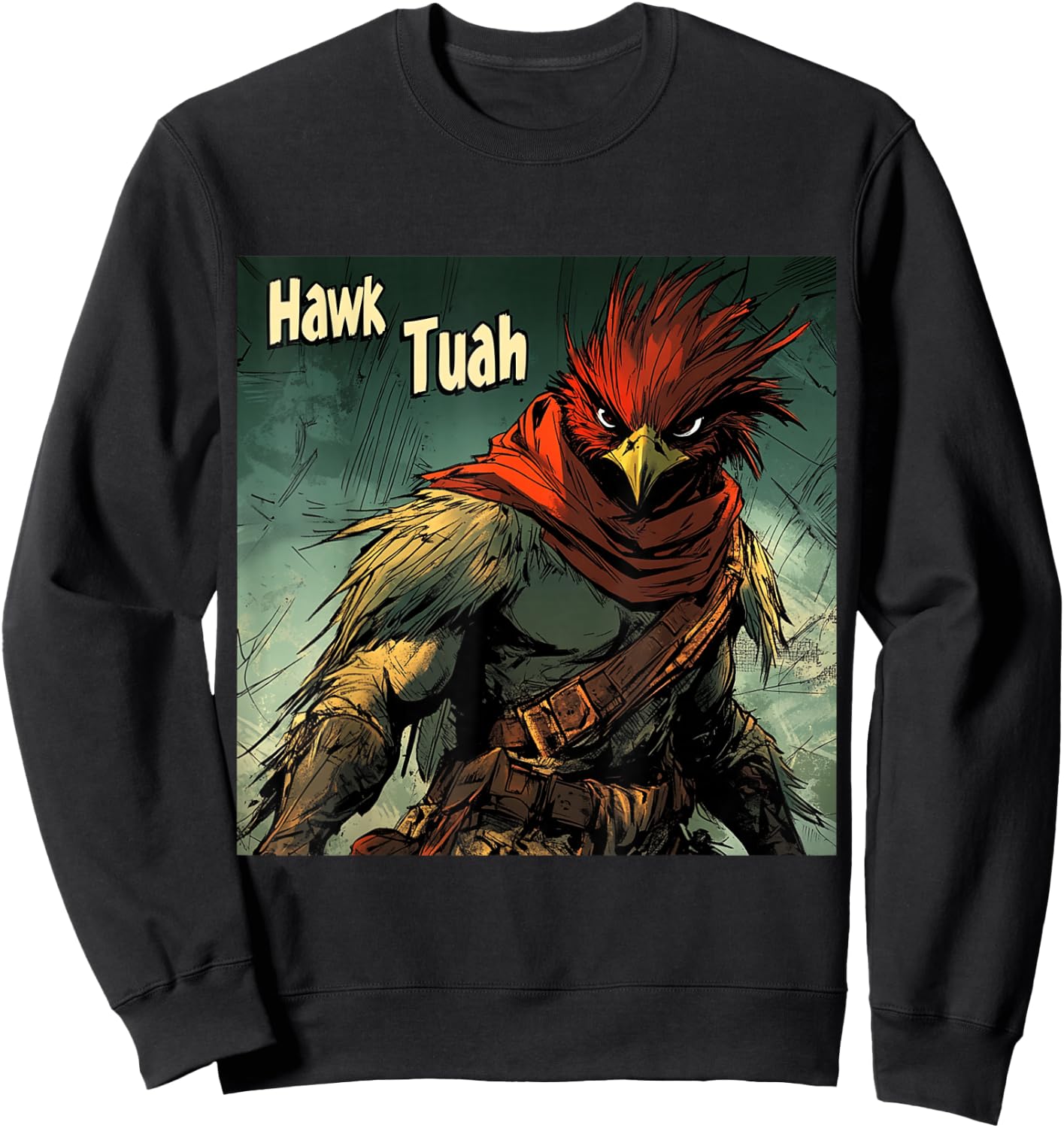 Hawk Tuah Action Super Hero Parody Sweatshirt - Sweatshirt | Black
