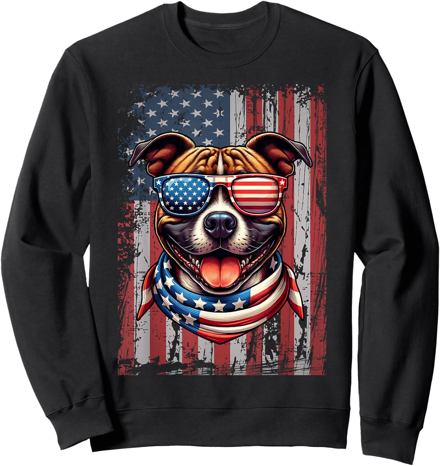 Staffordshire Bull Terrier Dog Flag 4th Of July Patriotic Sweatshirt - Sweatshirt | Black
