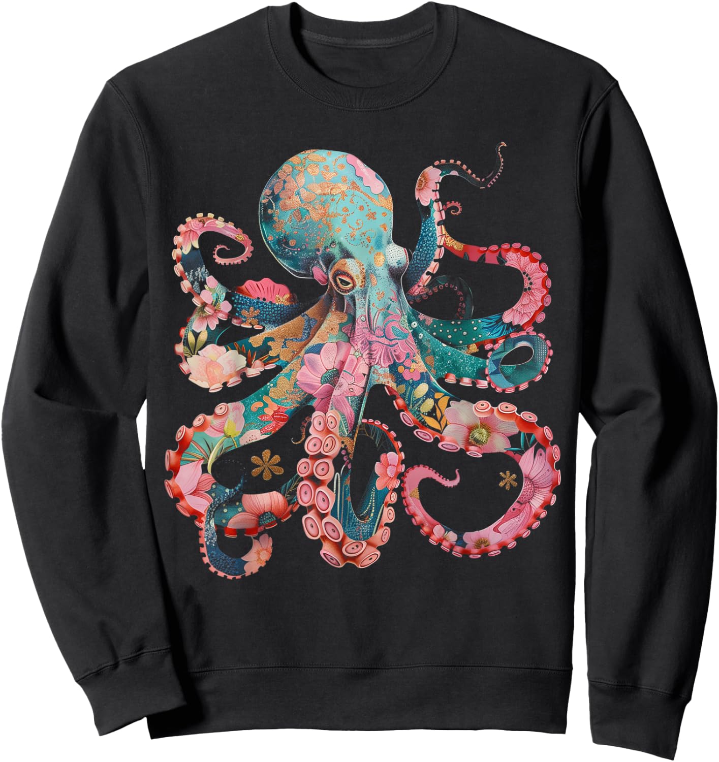 Octopus Floral Vintage Flowers Squid Kraken Scuba Diving Sweatshirt - Sweatshirt | Black