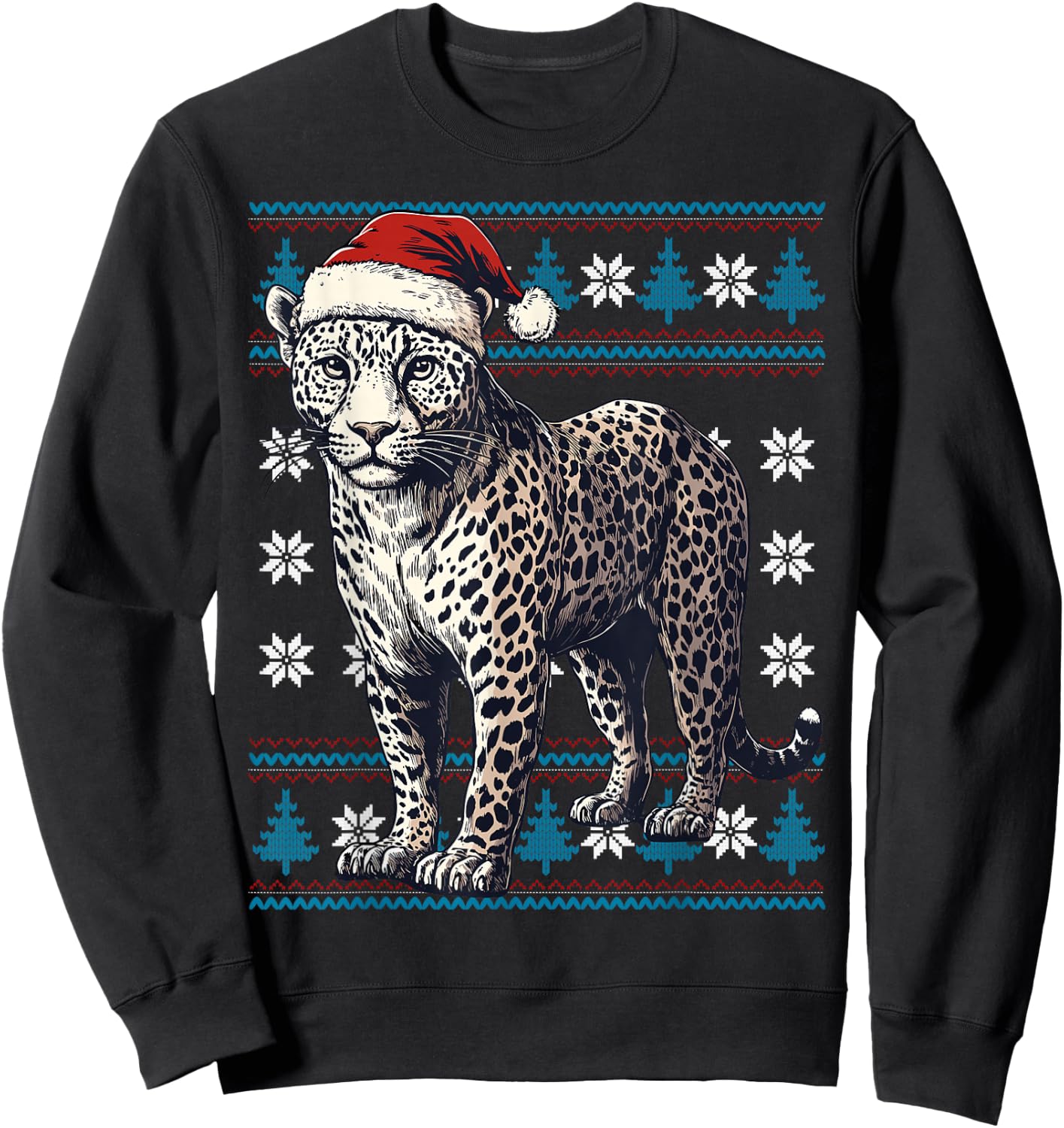 Jaguar Santa Hat Ugly Christmas Sweater Jaguar Lover Xmas Sweatshirt - Sweatshirt | Black