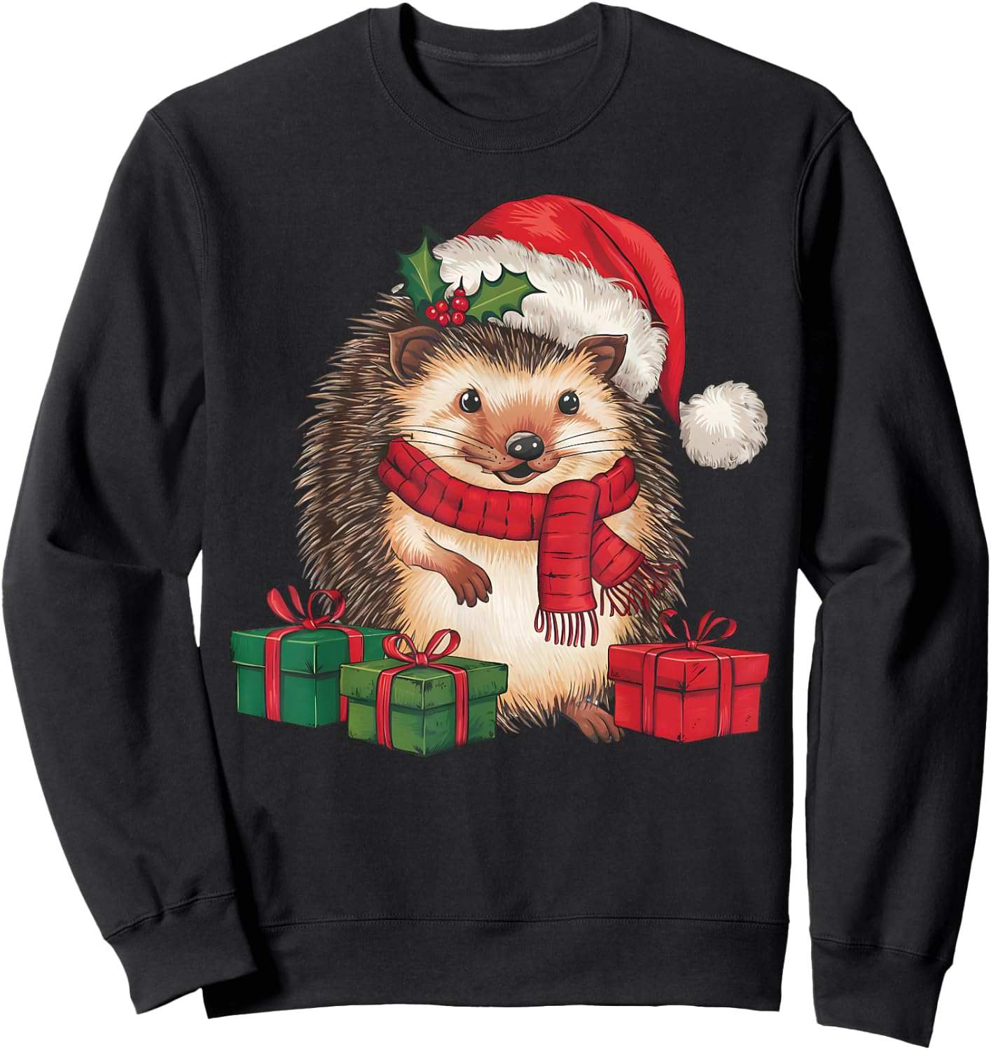 Xmas Lighting Santa Hat Hedgehog Christmas Sweatshirt - Sweatshirt | Black