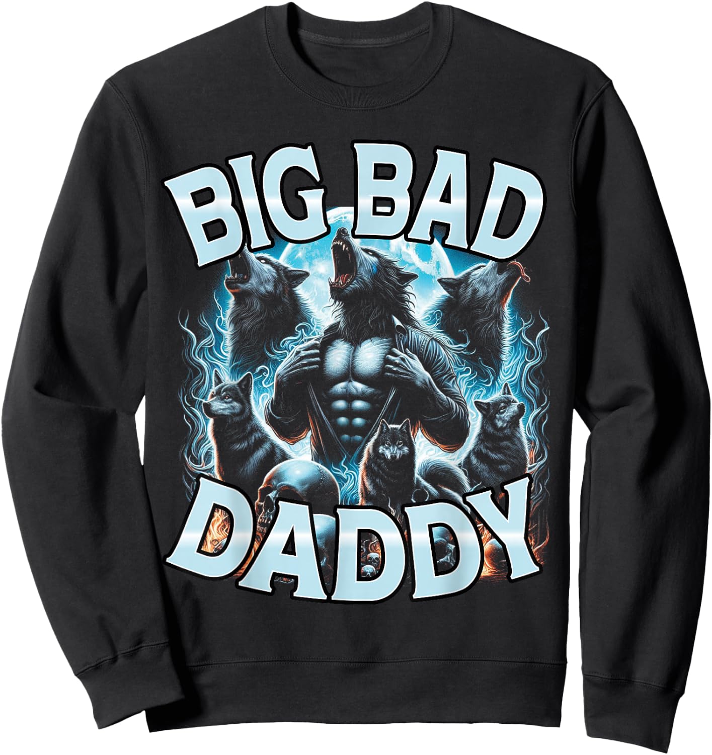 Big Bad Daddy Werewolf Moonlit Forest Adult Humor Women Men Sweatshirt - Sweatshirt | Black