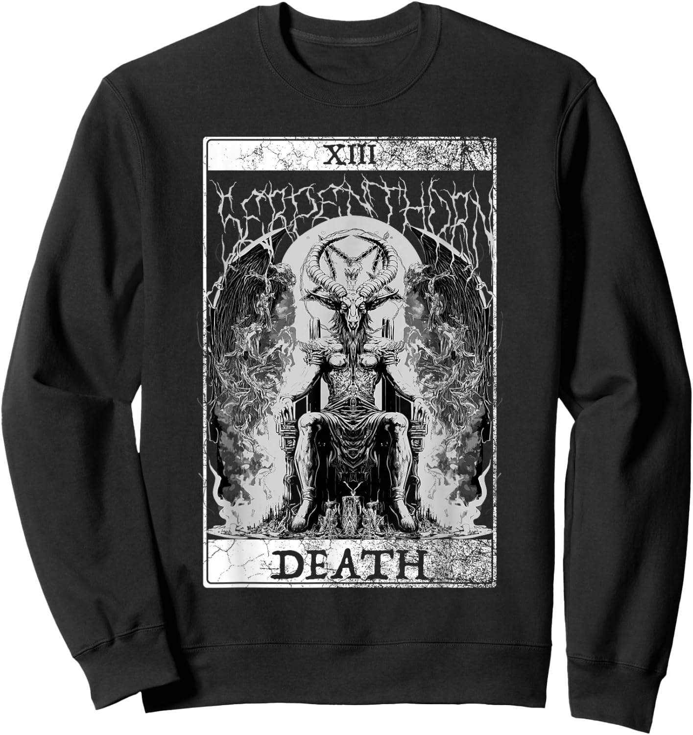 Baphomet Occult Satan Goat Head Tarot Card Death Unholy Sweatshirt - Sweatshirt | Black