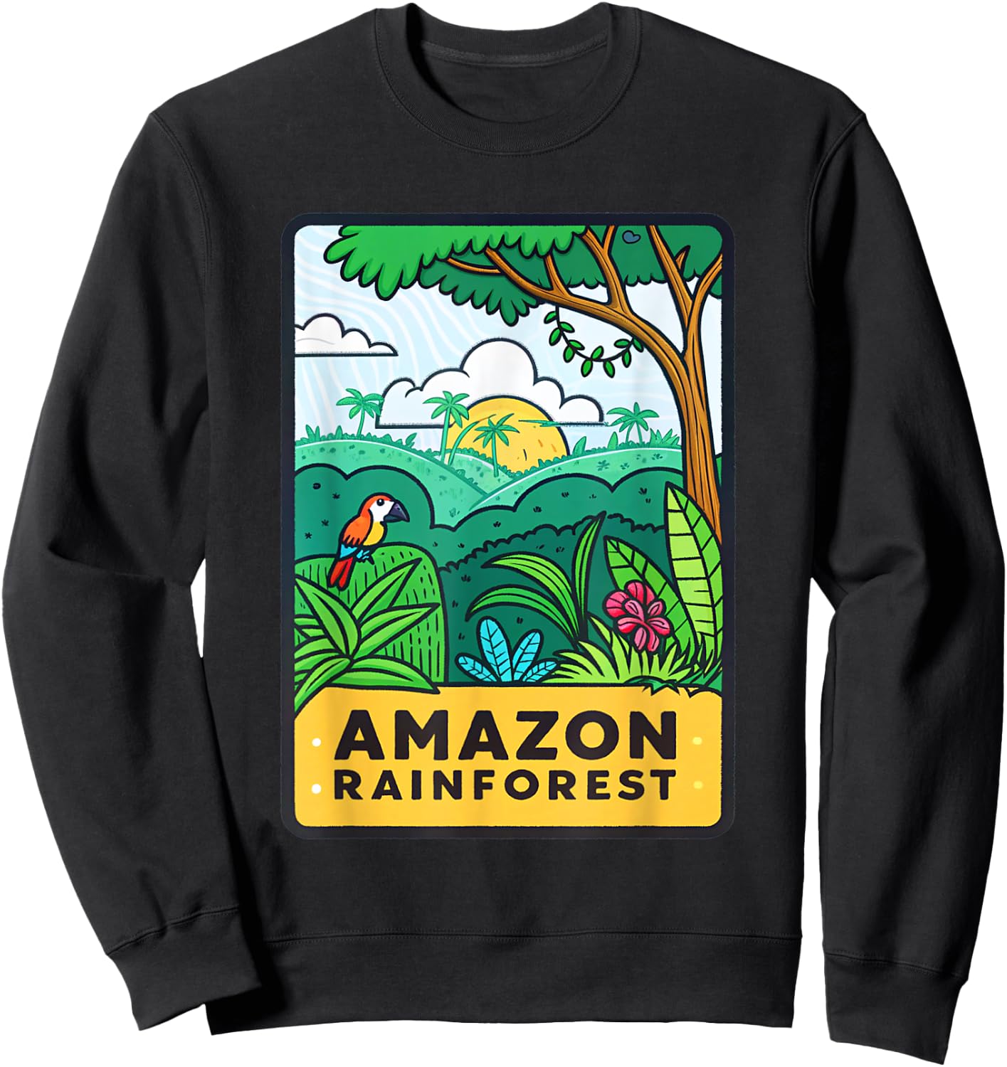 Vibrant Amazon Rainforest Design Nature Inspired Sweatshirt - Sweatshirt | Black
