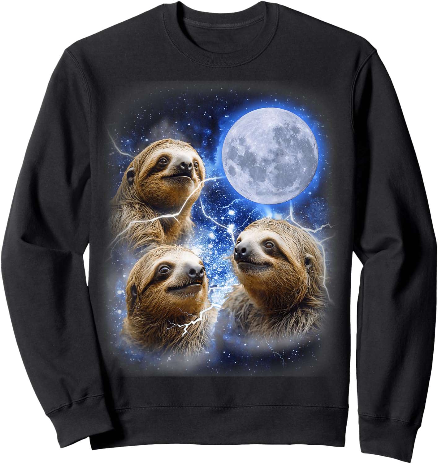 Three Sloth Moon - Funny 3 Lazy Animals Howling Parody Meme Sweatshirt - Sweatshirt | Black