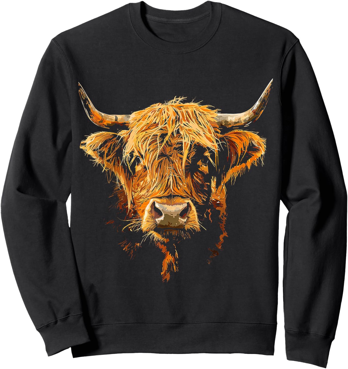 Highland Cow Animal Motif Art Highland Cow Sweatshirt - Sweatshirt | Black