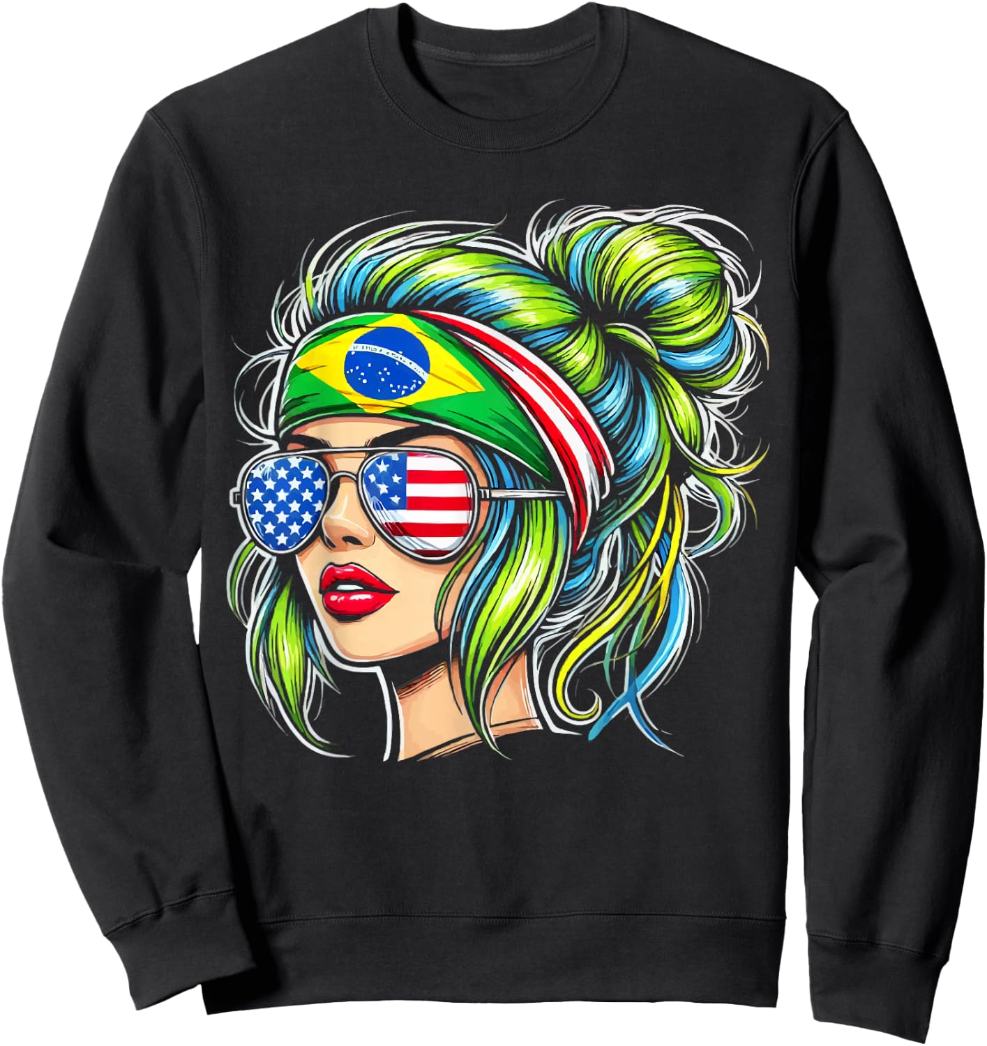 Half American Half Brazilian USA Flag Brazil America Sweatshirt - Sweatshirt | Black