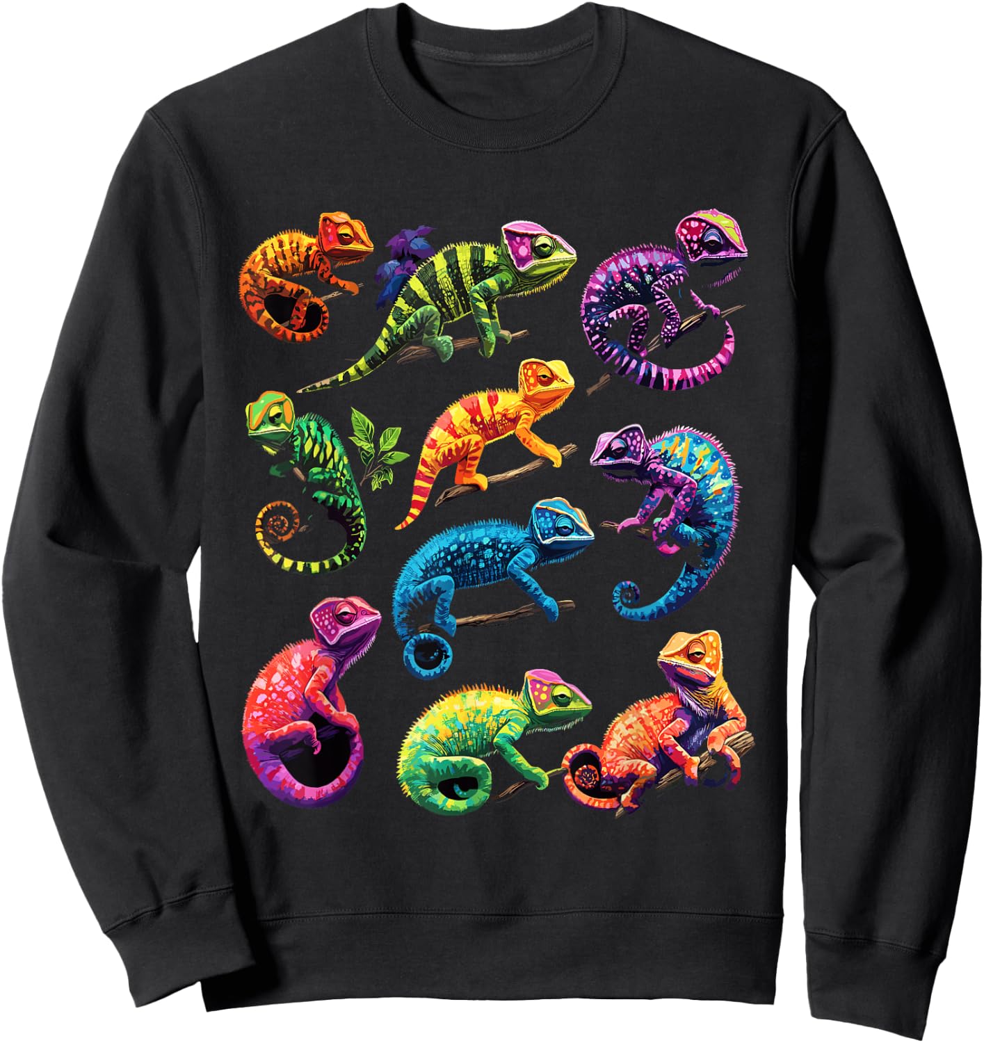 Chameleons of the World Educational Reptile Lizard Lover Sweatshirt - Sweatshirt | Black