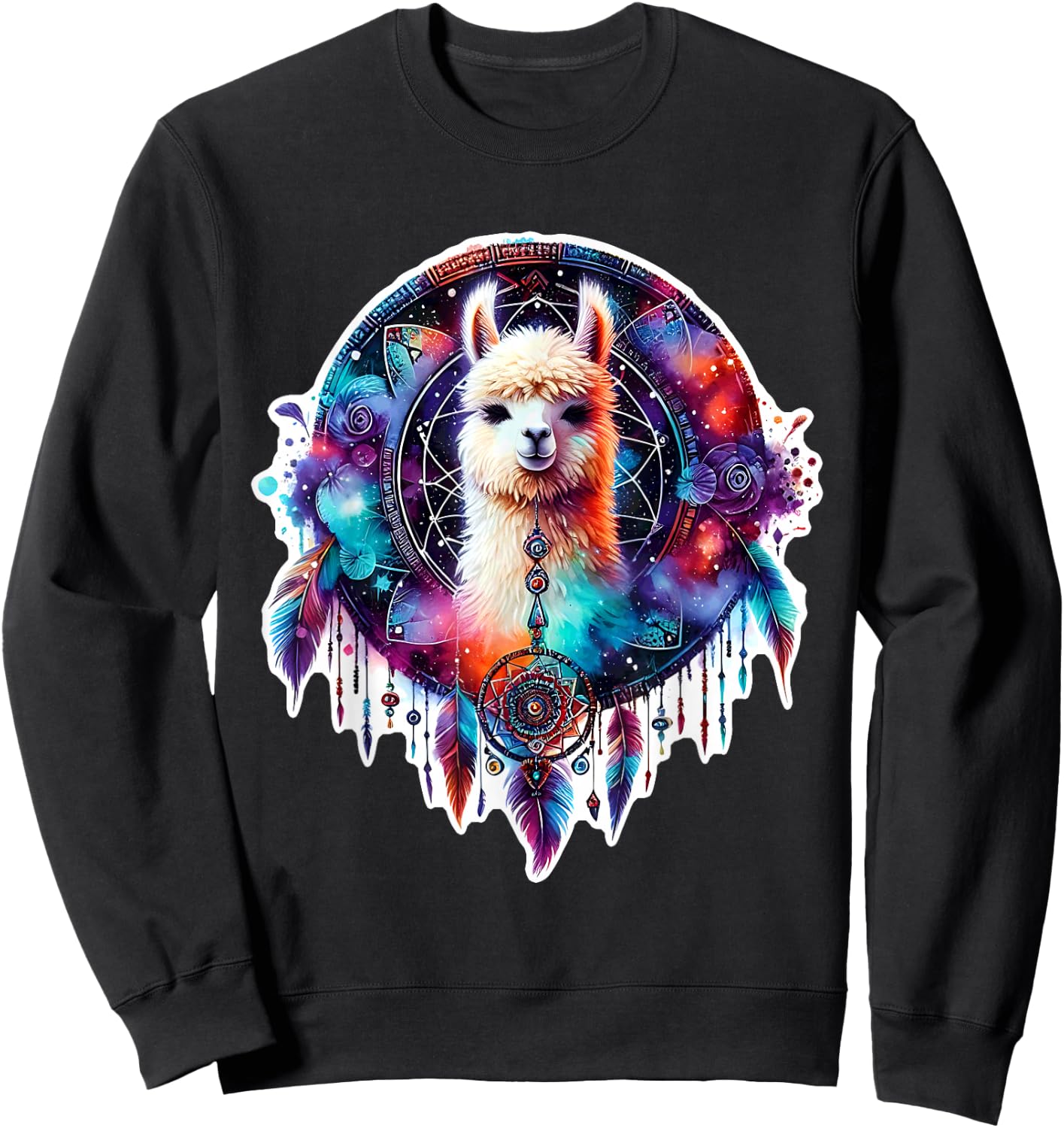 Llama Alpaca Dreamcatcher Floral Spiritual Boho Tribal Sweatshirt - Sweatshirt | Black
