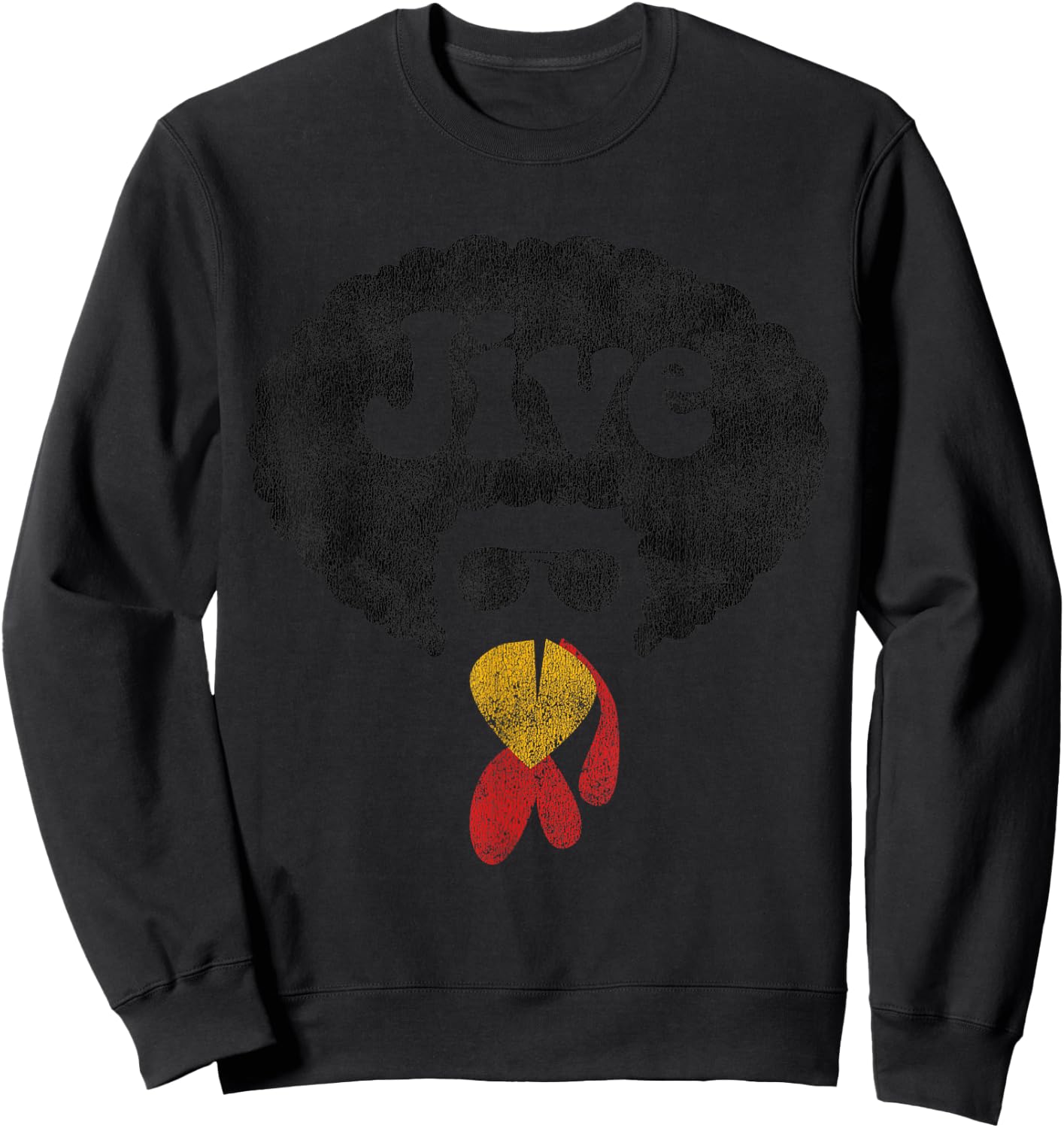Funny Thanksgiving Jive Gift Vintage Distressed Turkey Face Sweatshirt - Sweatshirt | Black