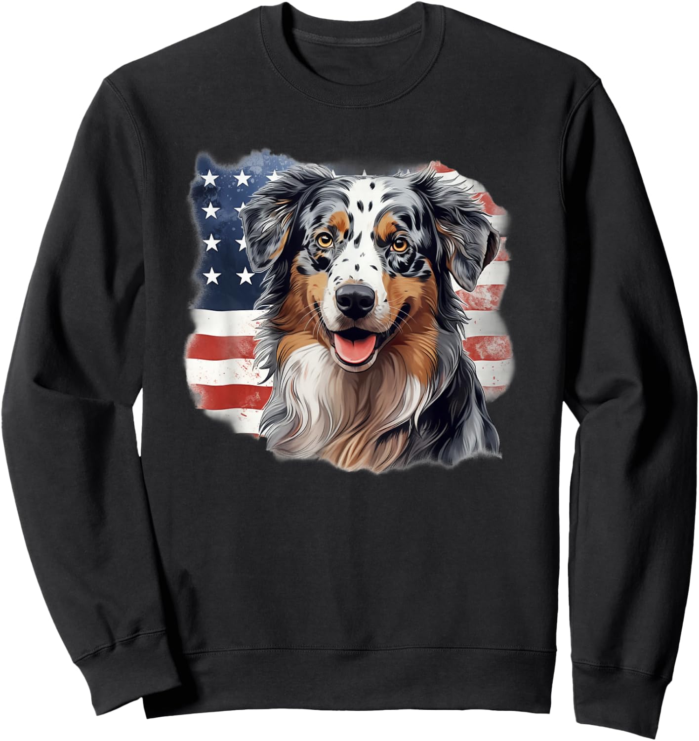 USA Flag 4th July Patriotic American Blue Merle Aussie Lover Sweatshirt - Sweatshirt | Black