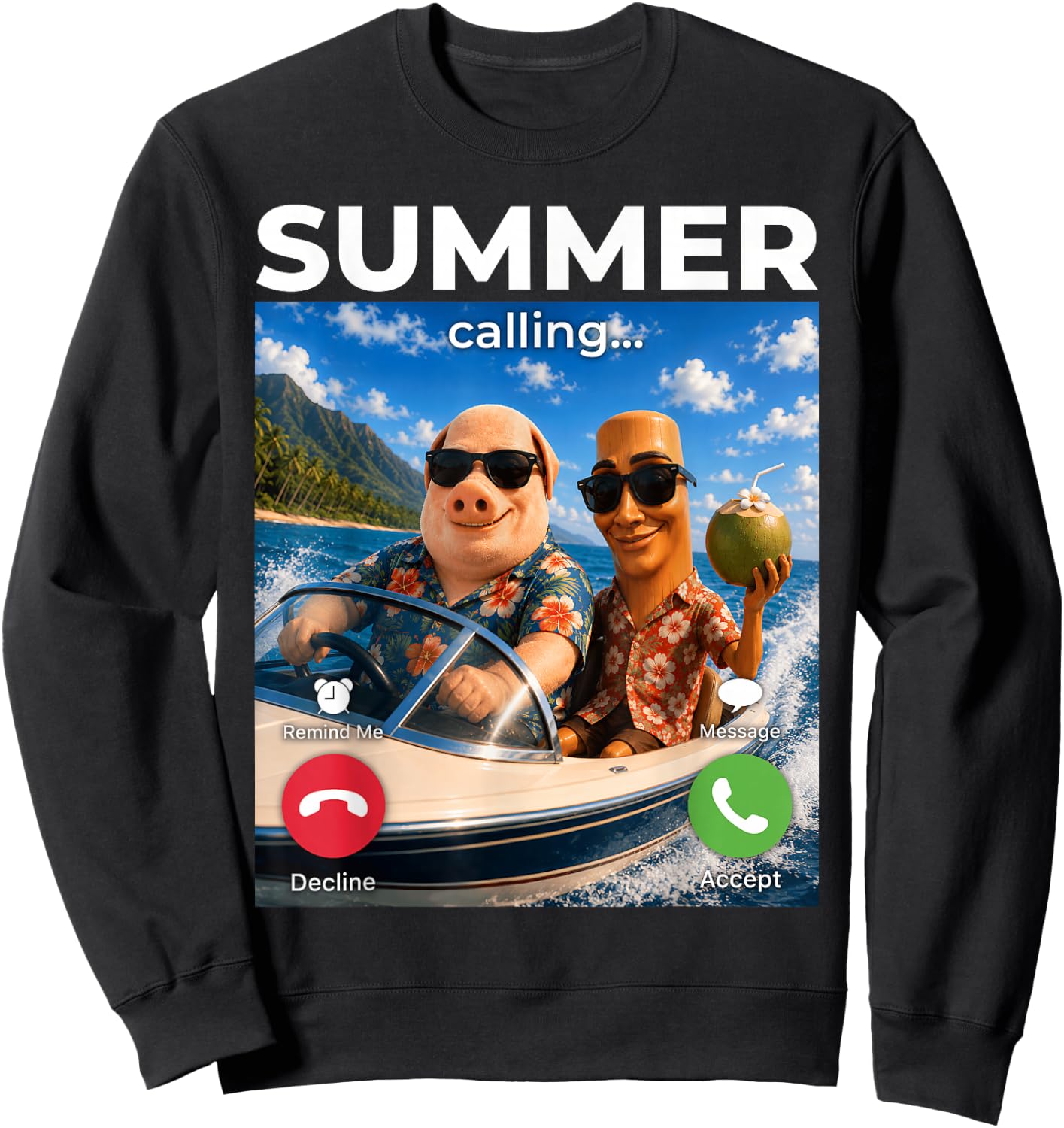 Brainrot Boat John Pork Brothers Summer Time Calling Meme Sweatshirt - Sweatshirt | Black