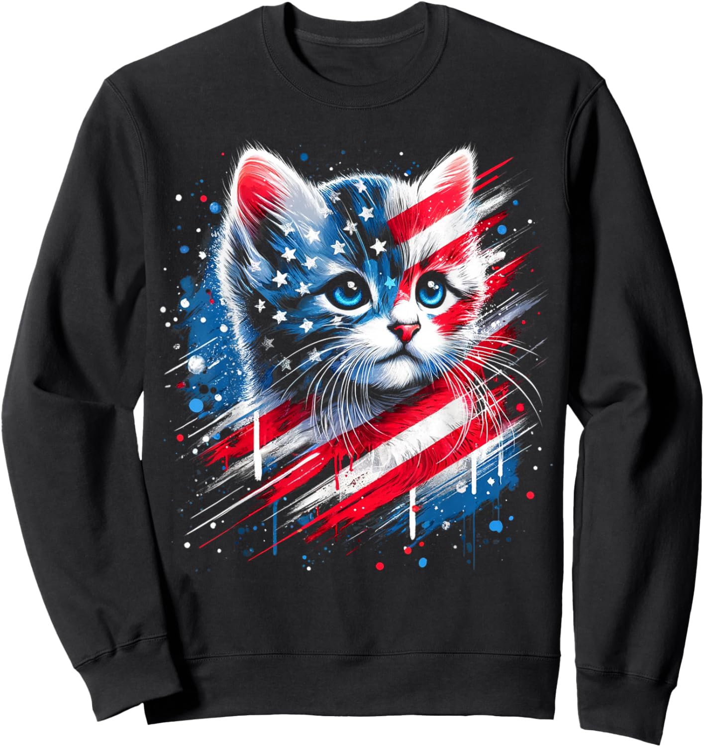 Patriotic kitten or American flag inspired cat Sweatshirt - Sweatshirt | Black