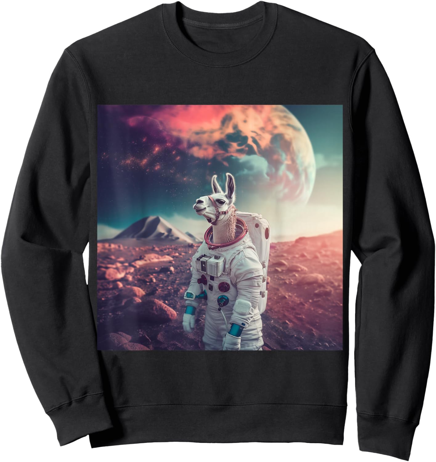 Astronaut Llama in Space Sweatshirt - Sweatshirt | Black