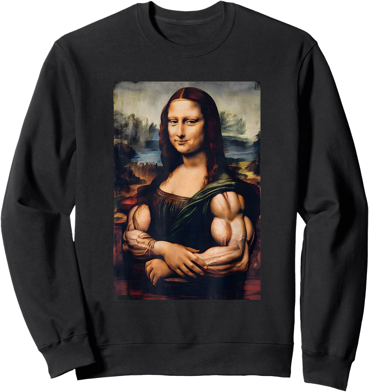 Mona Lisa Bicep Bodybuilding Gym Workout Funny Mona Lisa Sweatshirt - Sweatshirt | Black