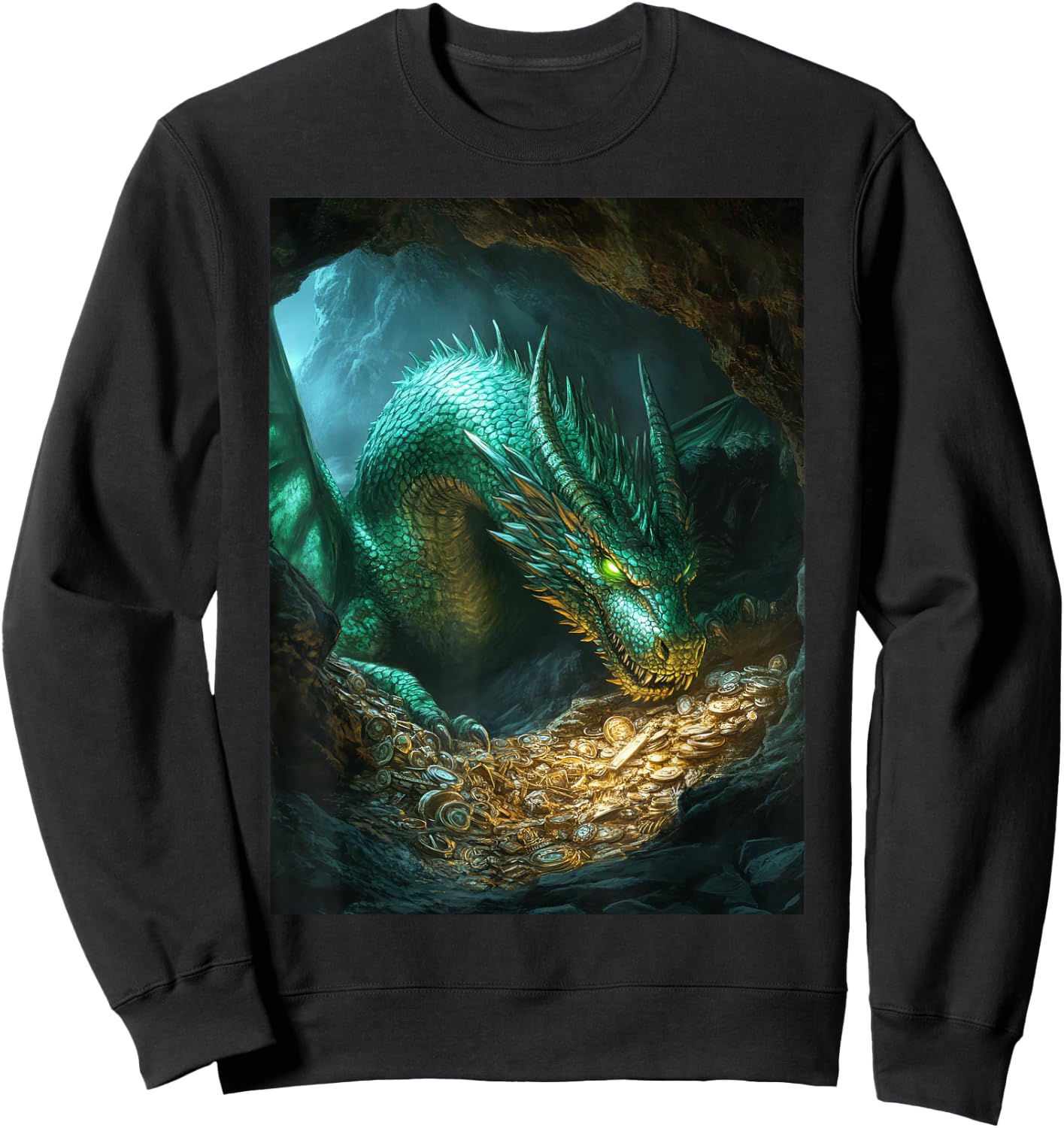 Majestic Green Hoard Dragon Guardian Sweatshirt - Sweatshirt | Black