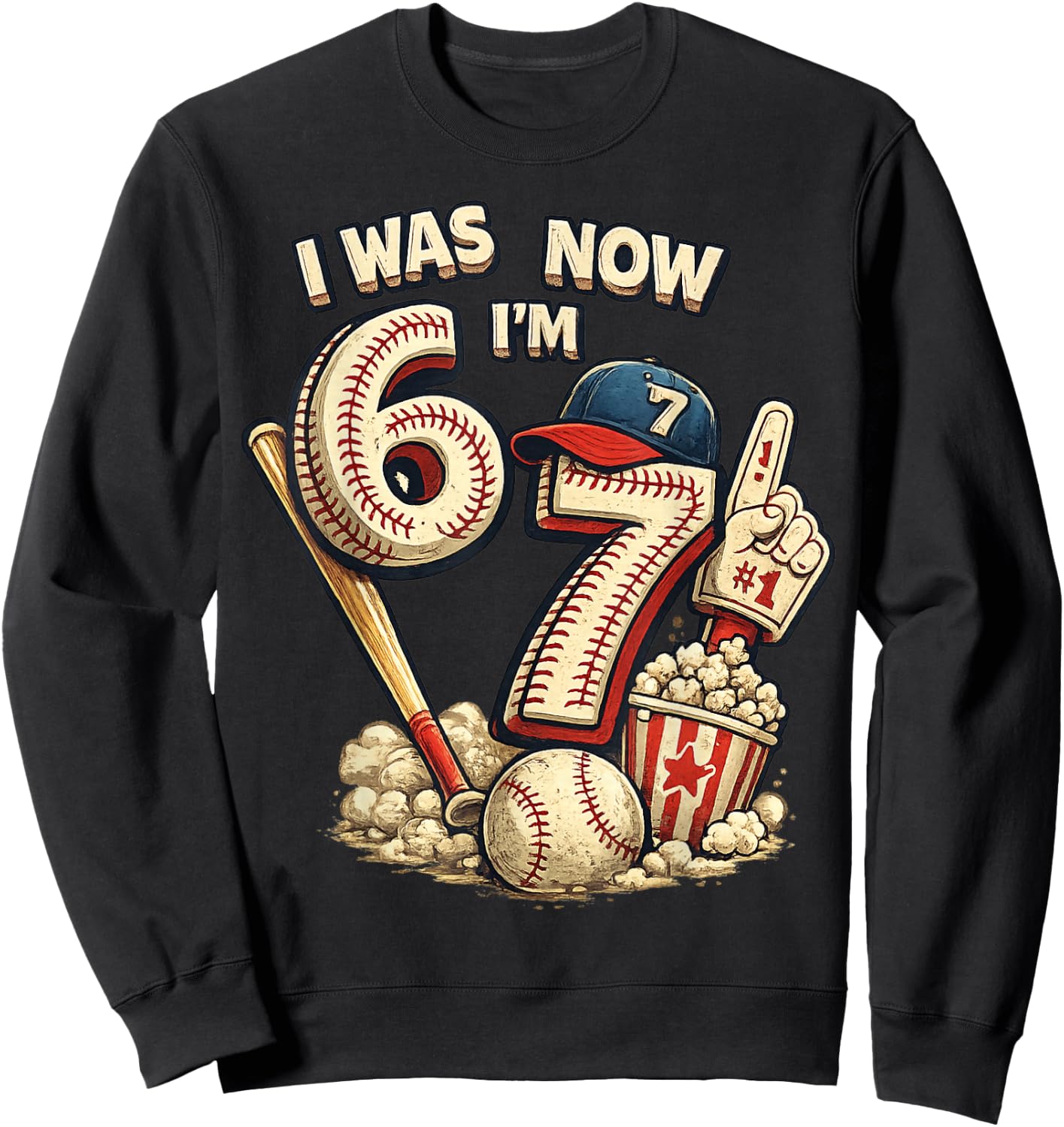I was 6 Now I'm 7 Seven Year Old Boys Baseball Birthday Sweatshirt - Sweatshirt | Black
