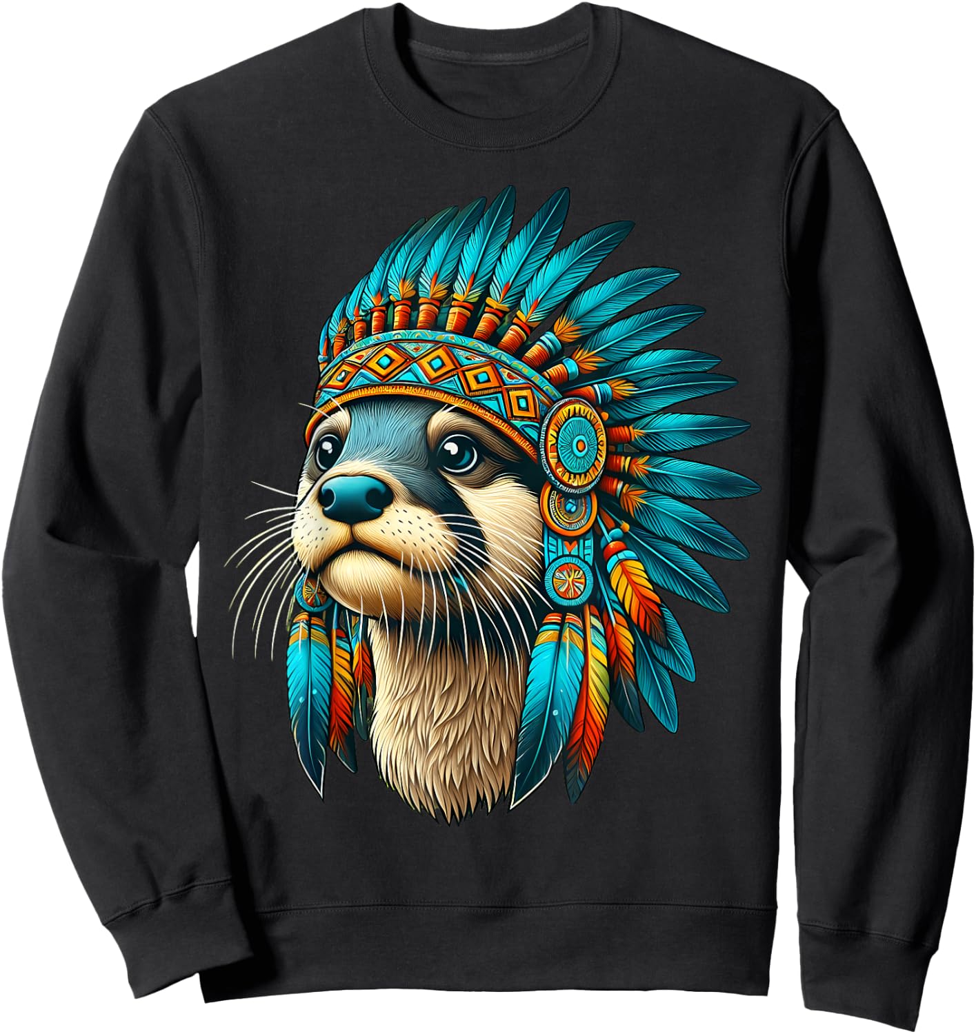 Native Indian Otter Native American Indian Feathers Sweatshirt - Sweatshirt | Black