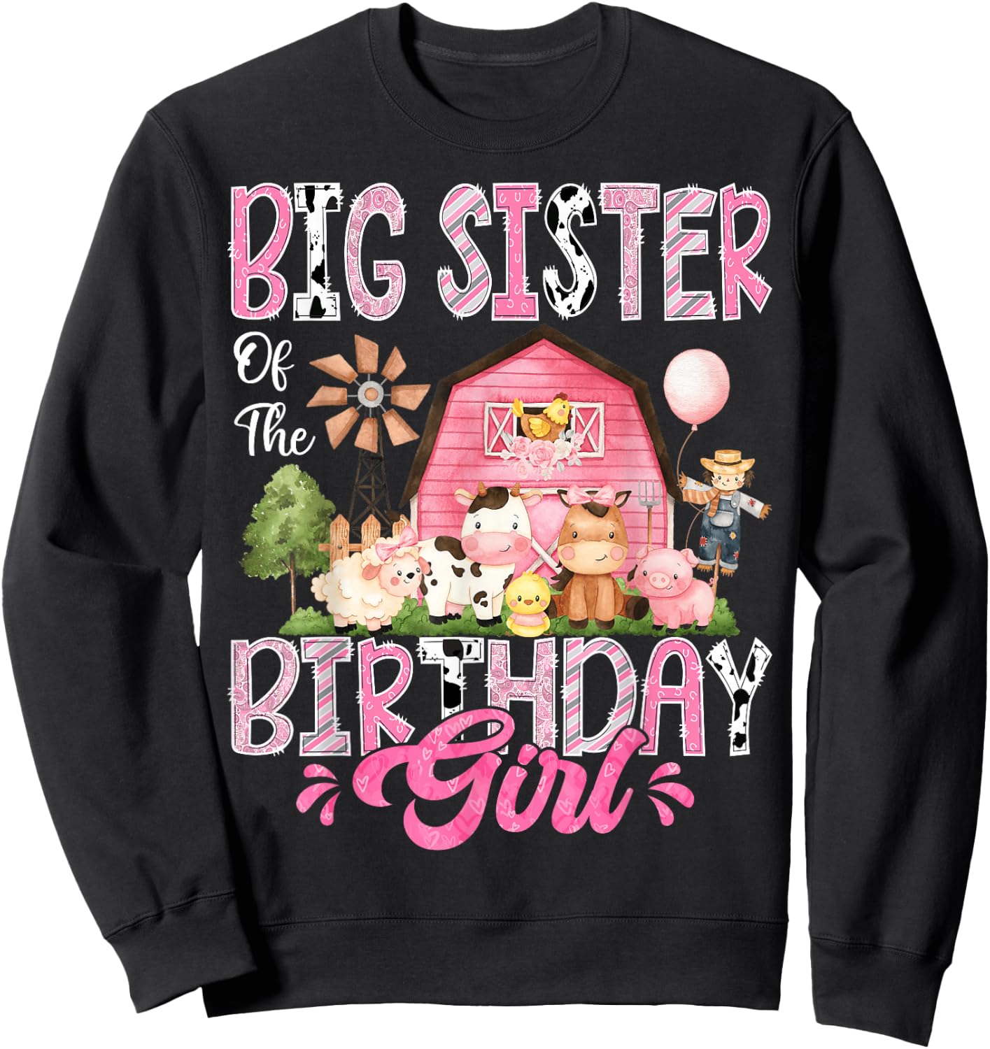 Big Sister Of The Birthday Girl Pink Farm Cow First Birthday Sweatshirt - Sweatshirt | Black