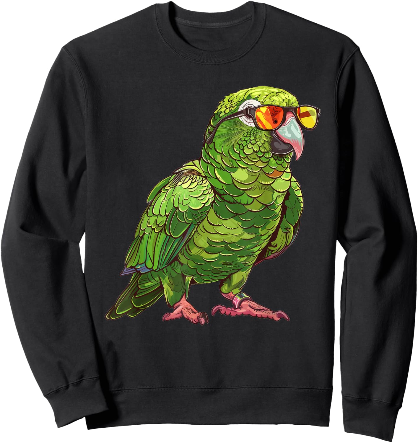 Green Quaker Parrot With Sunglasses Sweatshirt - Sweatshirt | Black