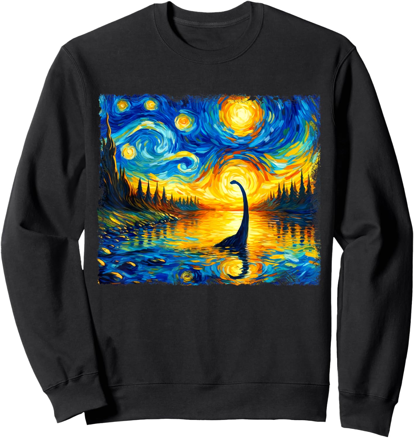 Vintage Arts Loch Ness Monster Outfits Starry Night Humor Sweatshirt - Sweatshirt | Black