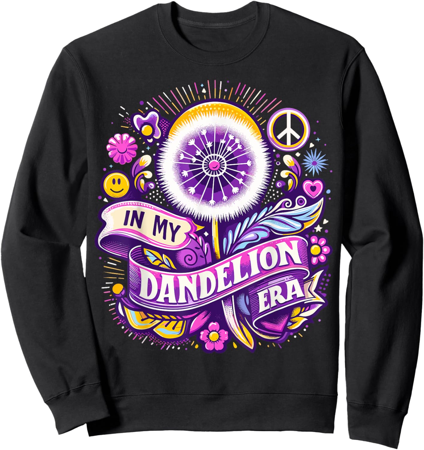 In My Dandelion Era Purple Up For Military Kids Child Month Sweatshirt - Sweatshirt | Black
