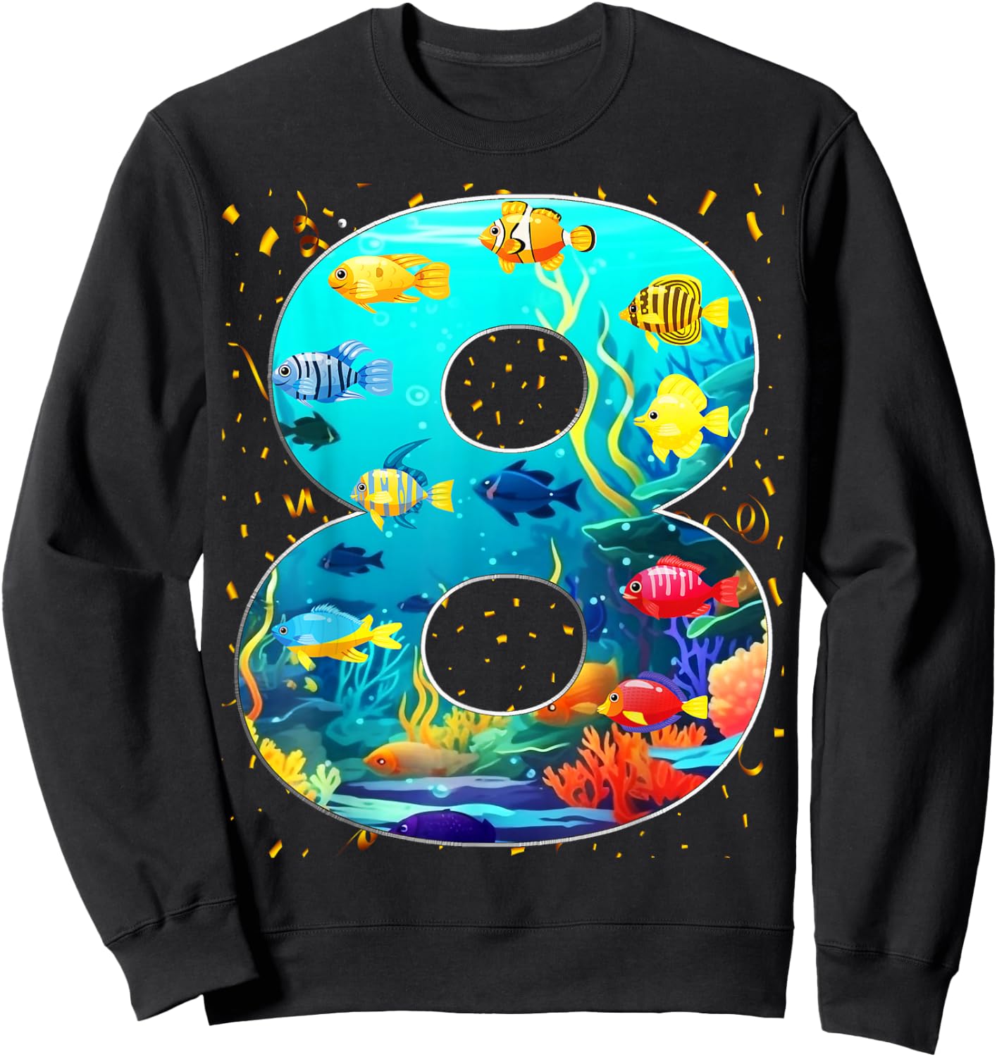 8th Birthday Party 8 Year Old Sea Fish Aquarium Birthday Boy Sweatshirt - Sweatshirt | Black