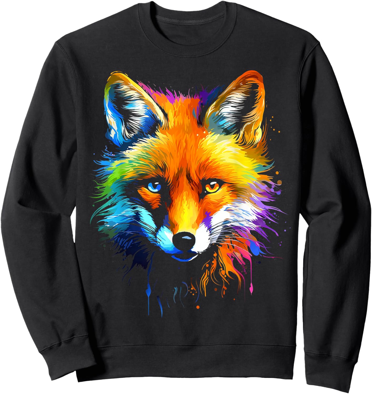 Fox Colourful Animal Graphic Art Fox , black, S Sweatshirt - Sweatshirt | Black