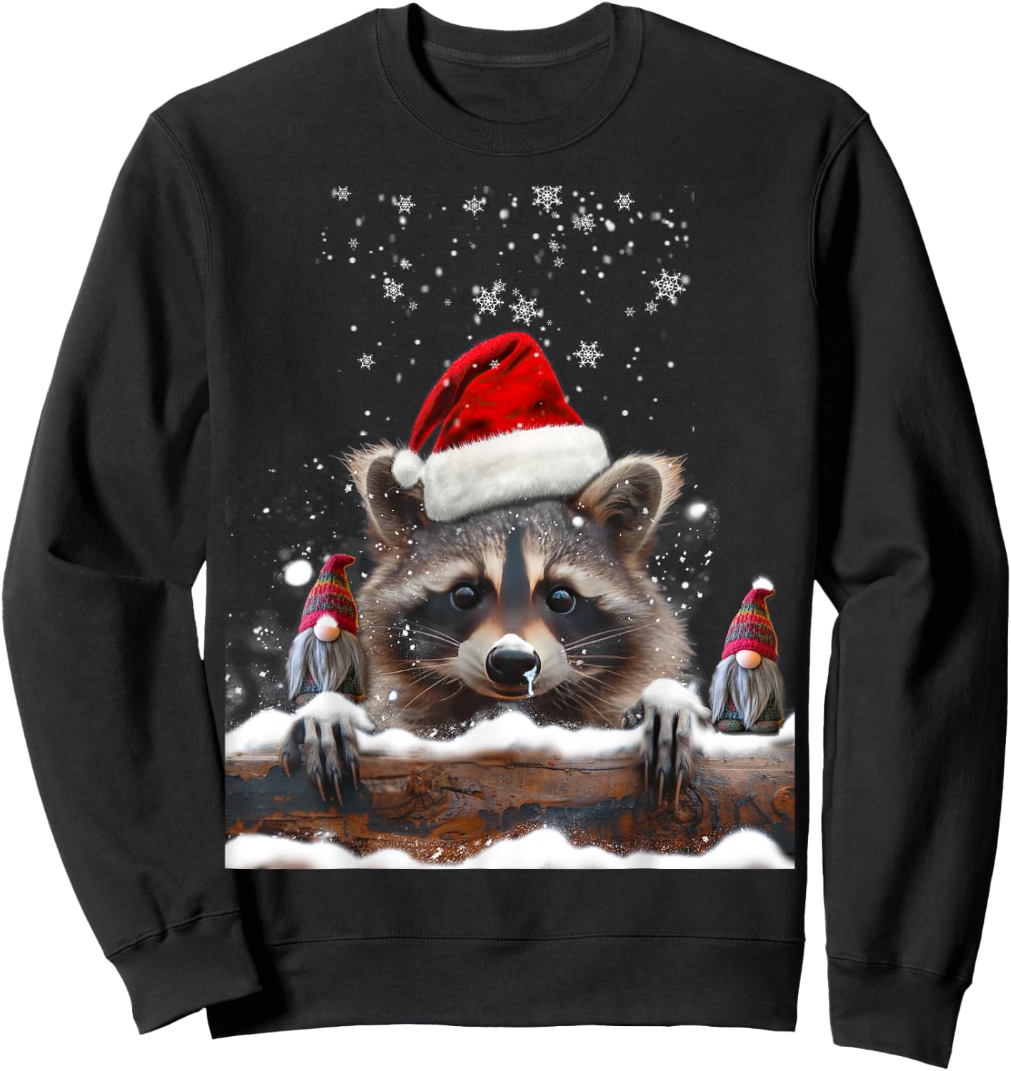 Racoon Racoon And Christmas Gnomes Man Woman Child , Black, S Sweatshirt - Sweatshirt | Black